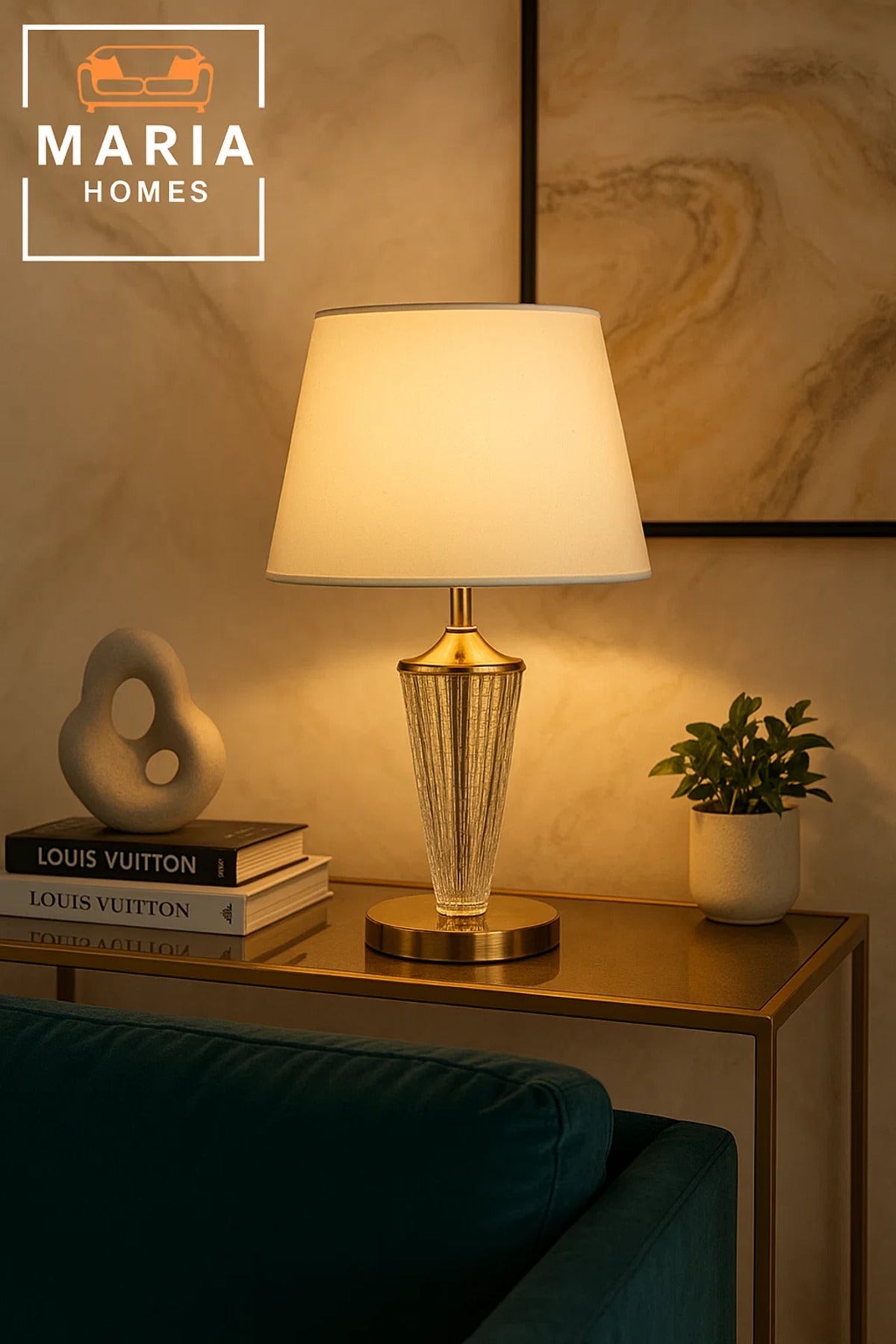 Elegant Crystal and Gold Table Lamp for Bedroom or Vanity Lighting Decor