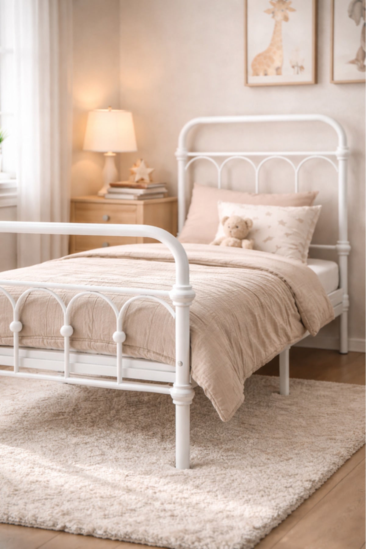 White Metal Kids Bed Frame white metal kids / Base Headboard