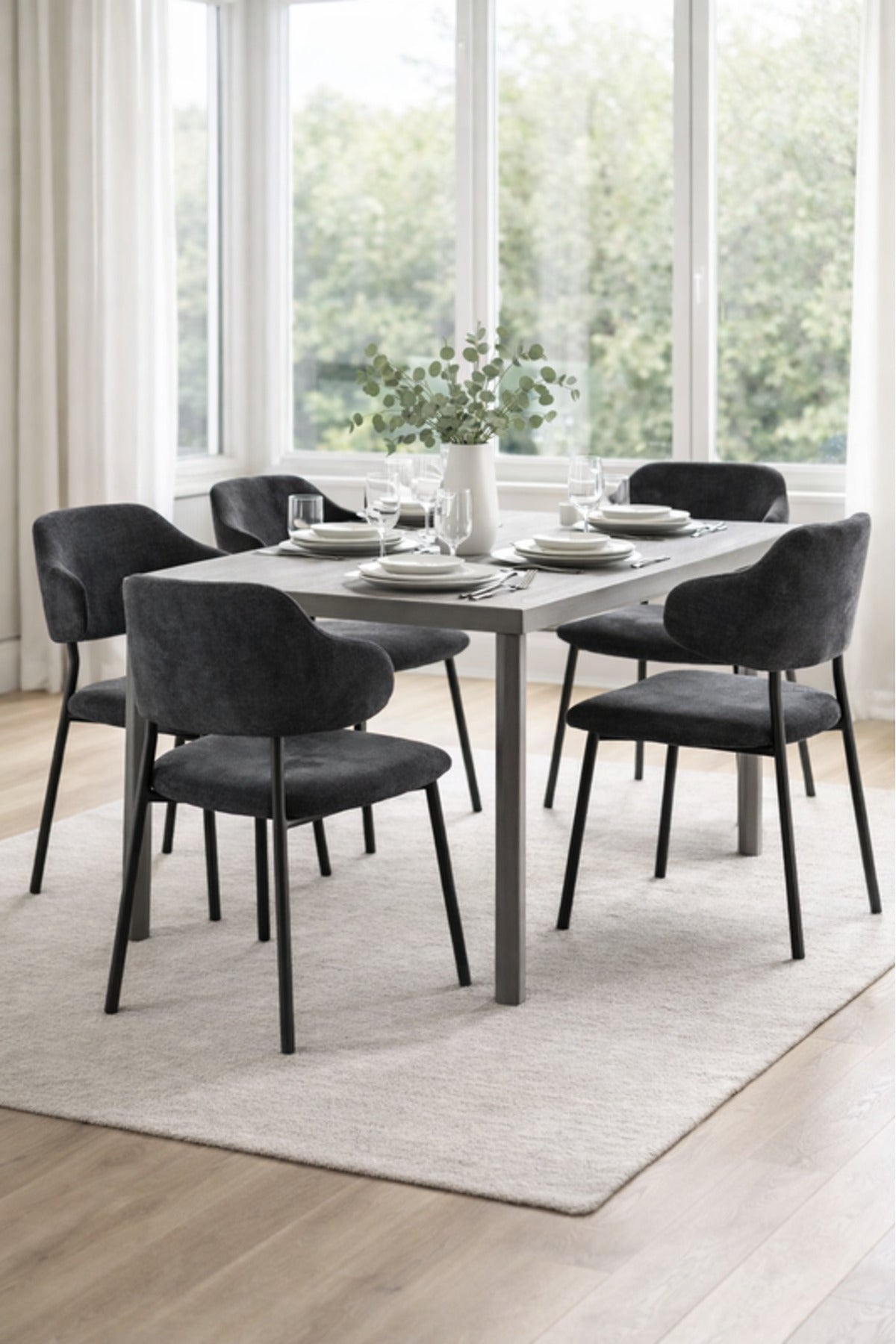 Dark Grey Upholstered Dining Chair with Metal Legs 82cm Height Modern dark grey