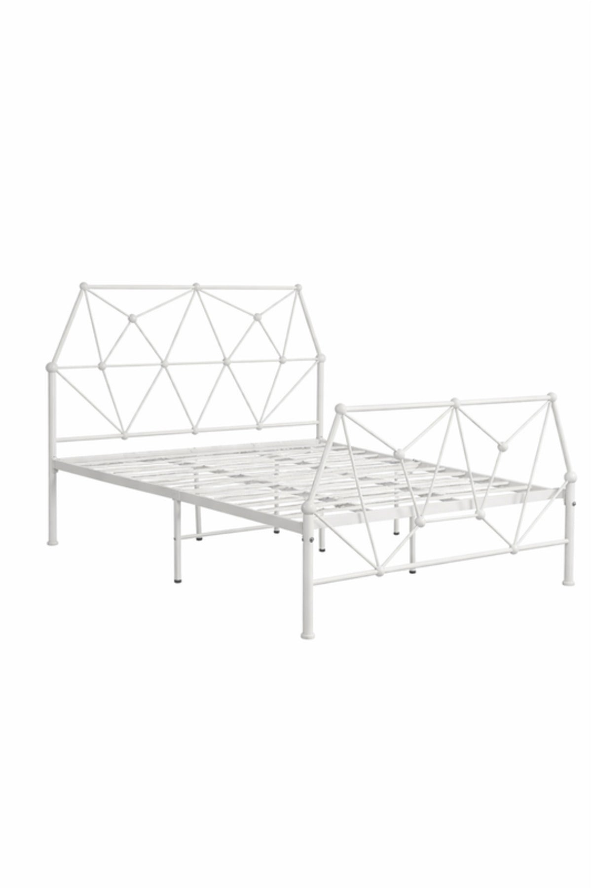 White Metal Bed Frame Geometric Headboard white metal bed