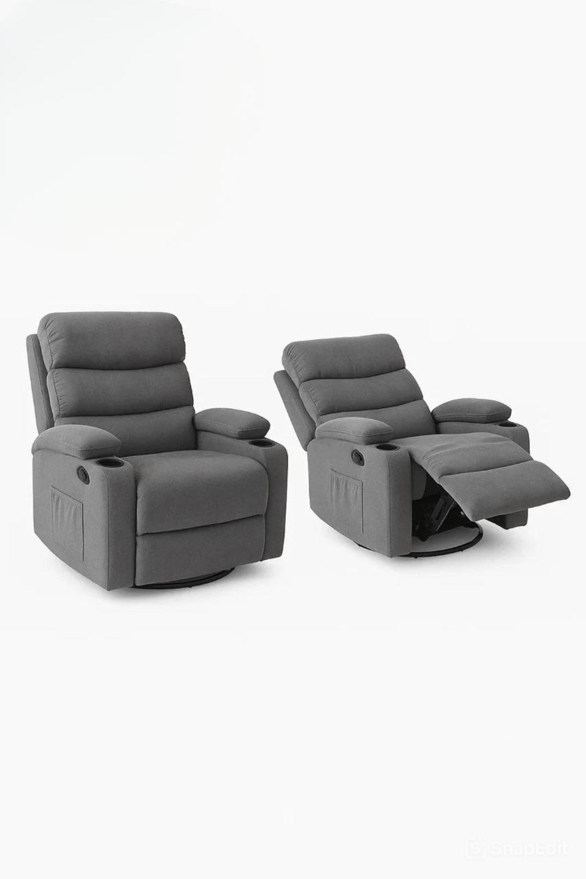 MARIA HOMES Recliner Chair with Footrest, Grey Fabric, Manual Reclining, Padded Armrests, Side Pocket