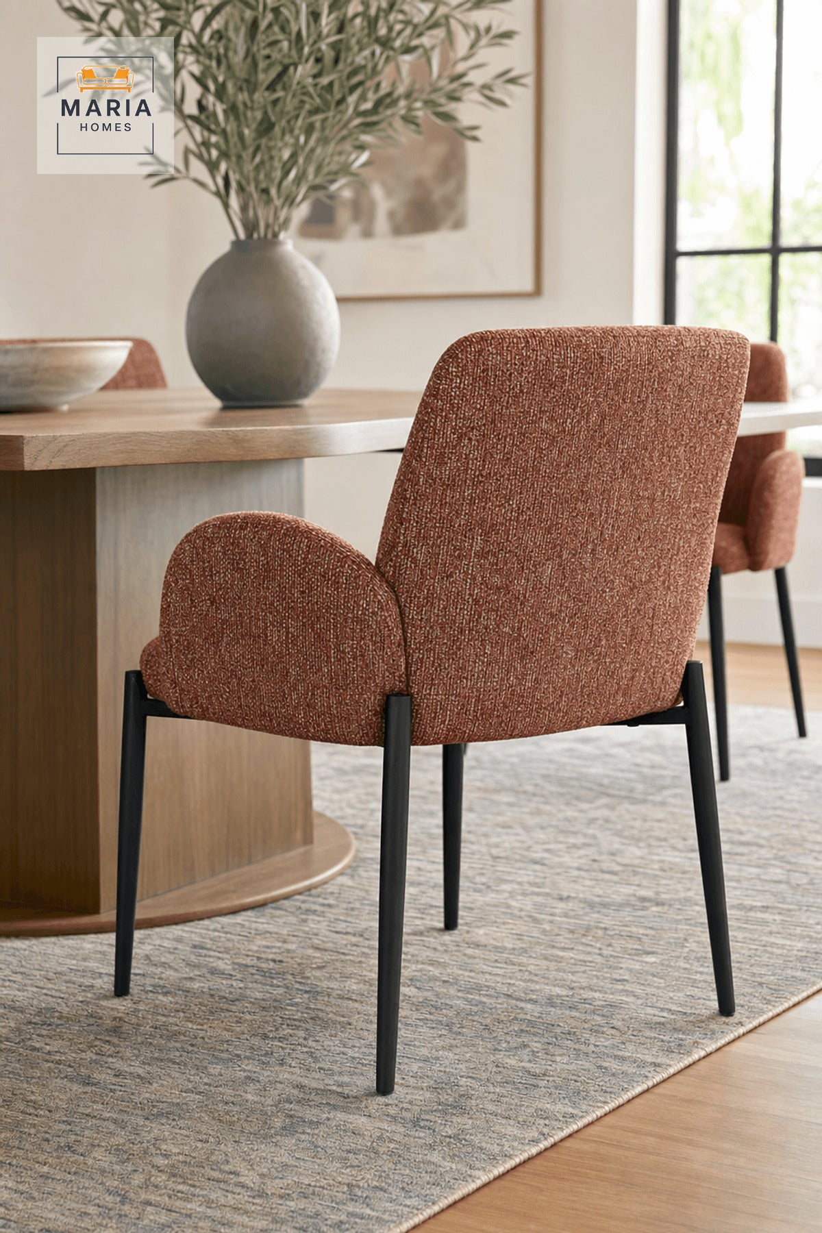 Red Upholstered Dining Chair with Black Metal Legs, Modern Accent Seating