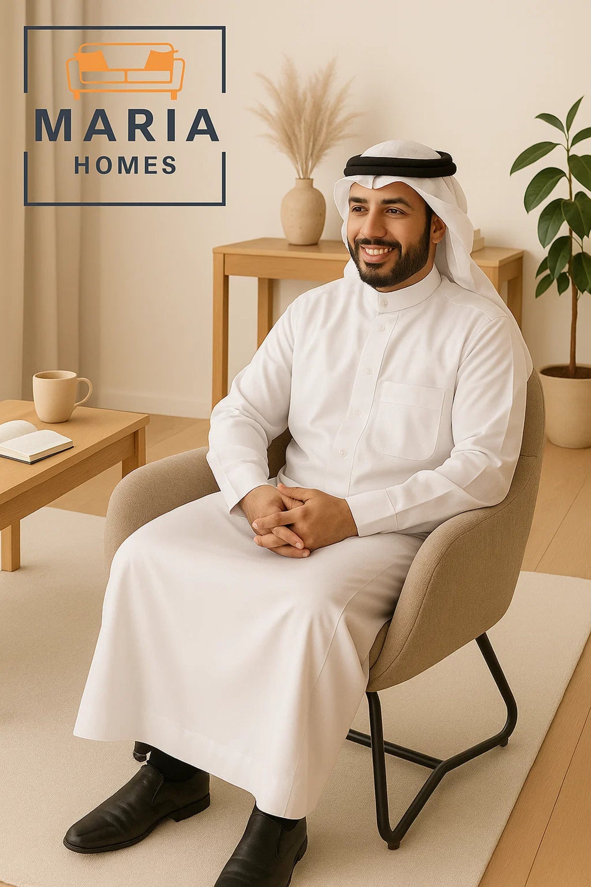 كرسي استرخاء من القماش بنسيج بيج - كرسي بذراعين منجد بأرجل معدنية على شكل زلاجة للمنزل أو المكتب