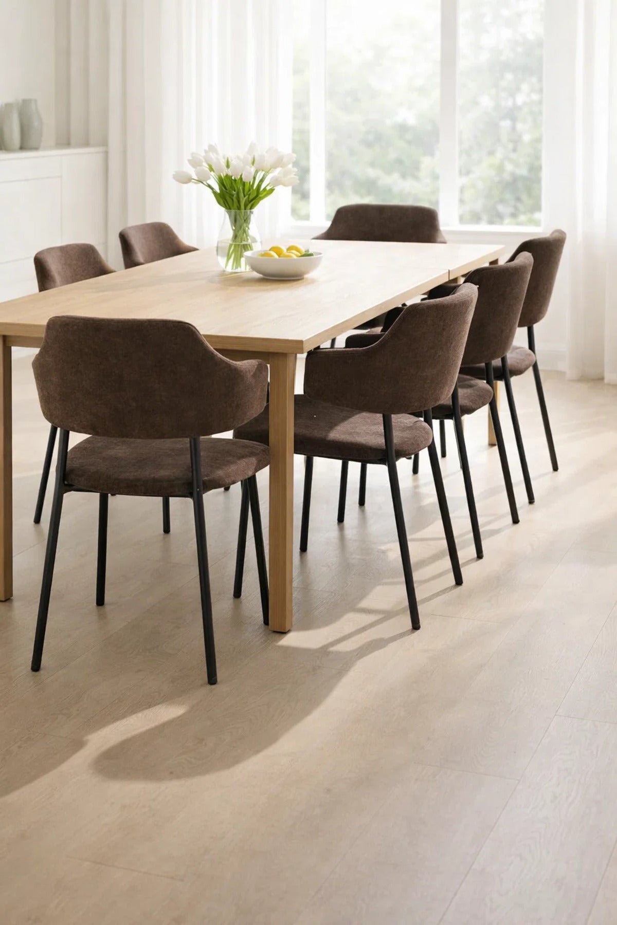 Brown Upholstered Dining Chair with Metal Legs 82cm Height Modern brown upholstered