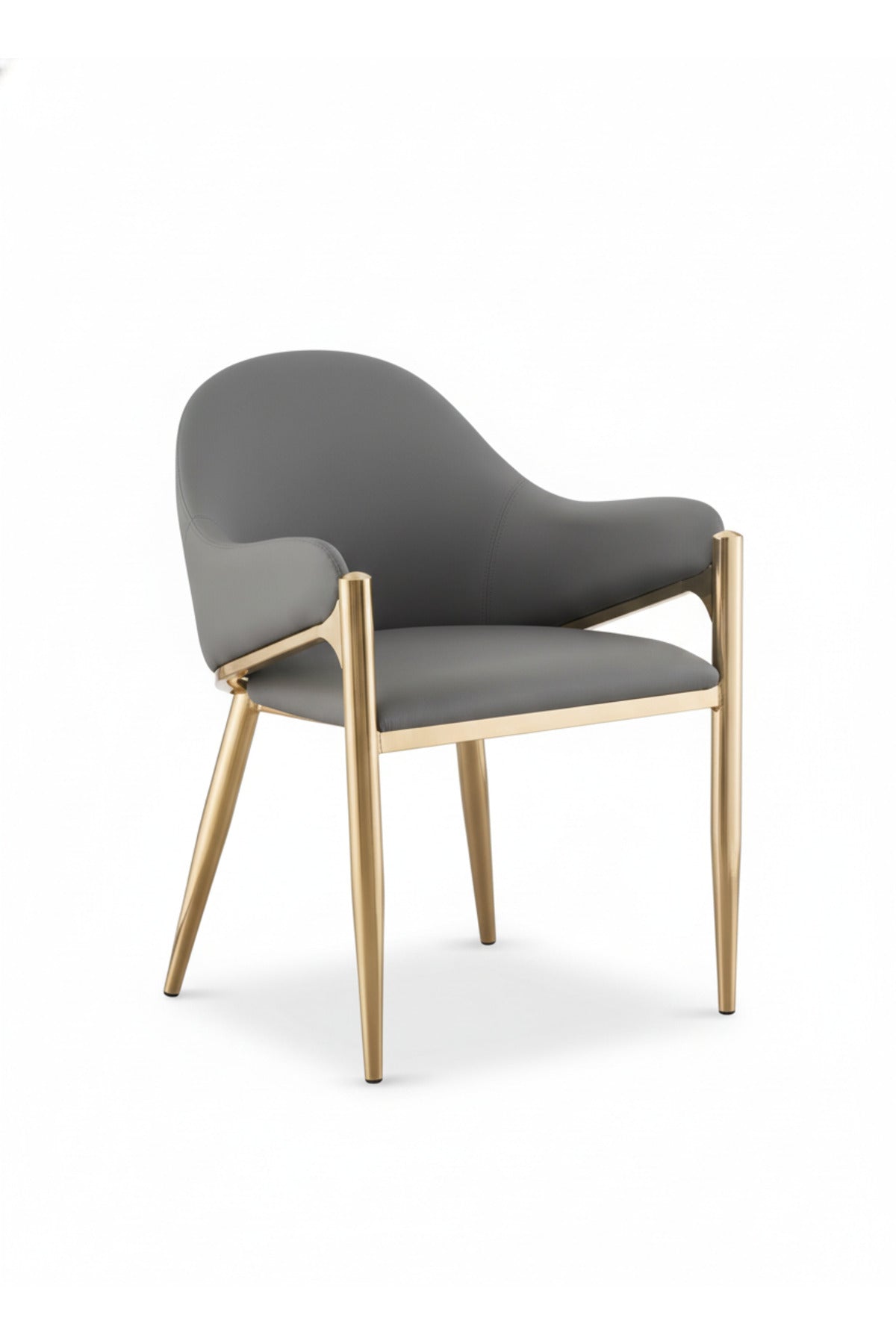 Luxury Grey Velvet Dining Chair with Gold Metal Legs & Armrests