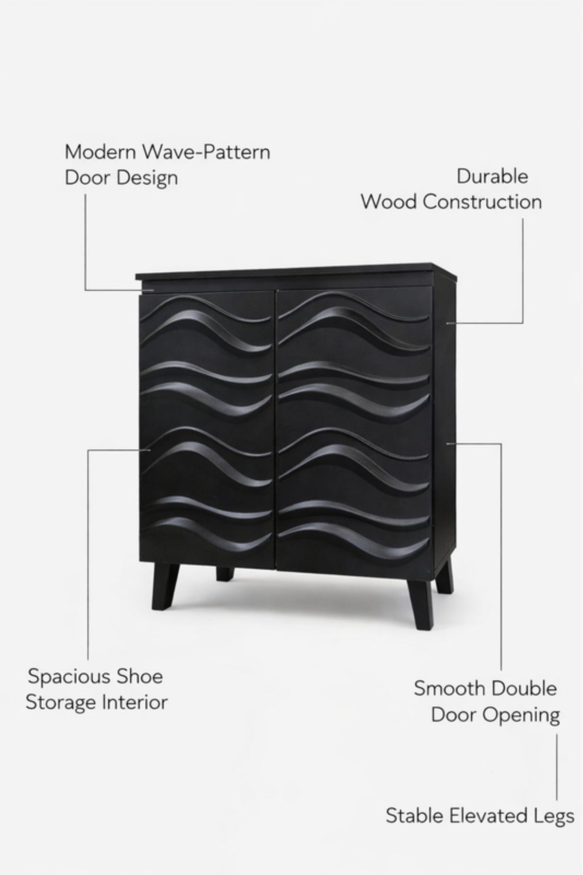 Black Shoe Storage Cabinet with Double Doors 76_34_95 cm Modern Organizer black shoe