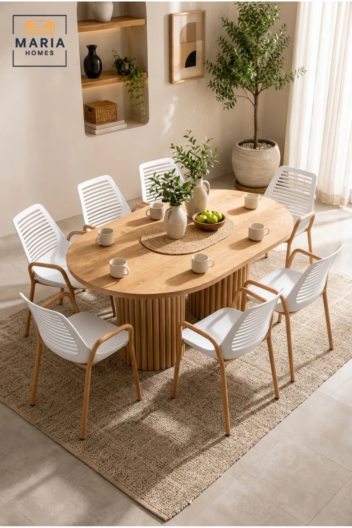White Plastic Dining Chair with Wooden Armrests √ê Modern Scandinavian Dining Chair with Natural Wood Legs for Kitchen, Dining Room & Caf≈Ω