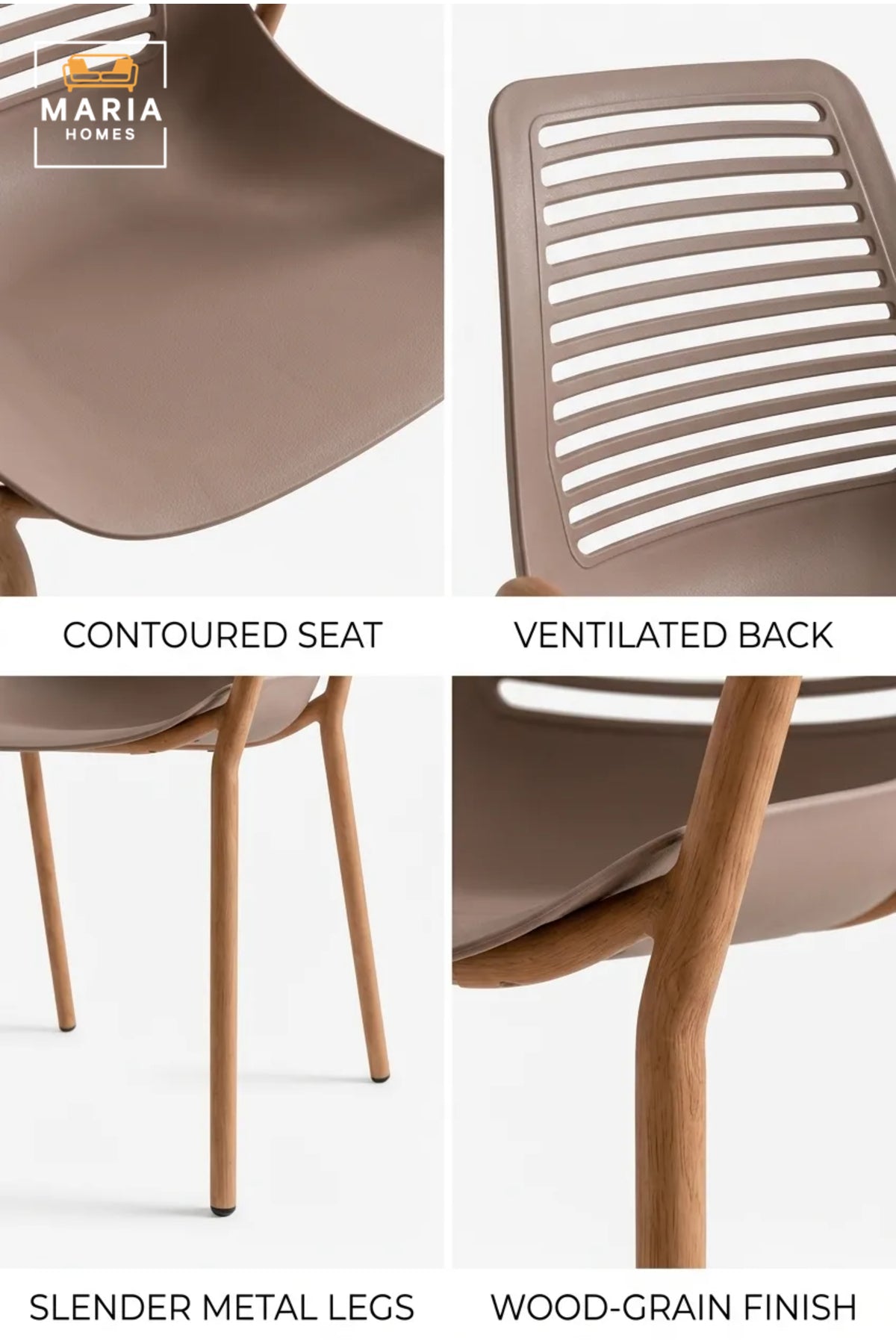 Taupe Plastic Dining Chair with Wooden Armrests √ê Modern Scandinavian Dining Chair with Natural Wood Legs for Dining Room, Kitchen & Caf≈Ω