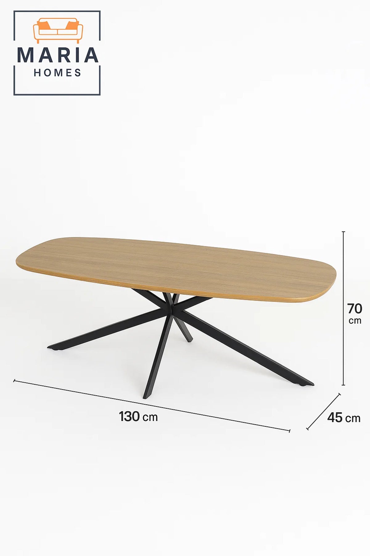طاولة وسط عصرية 130x70x45 سم - سطح خشبي بيضاوي مع أرجل معدنية سوداء لديكور غرفة المعيشة