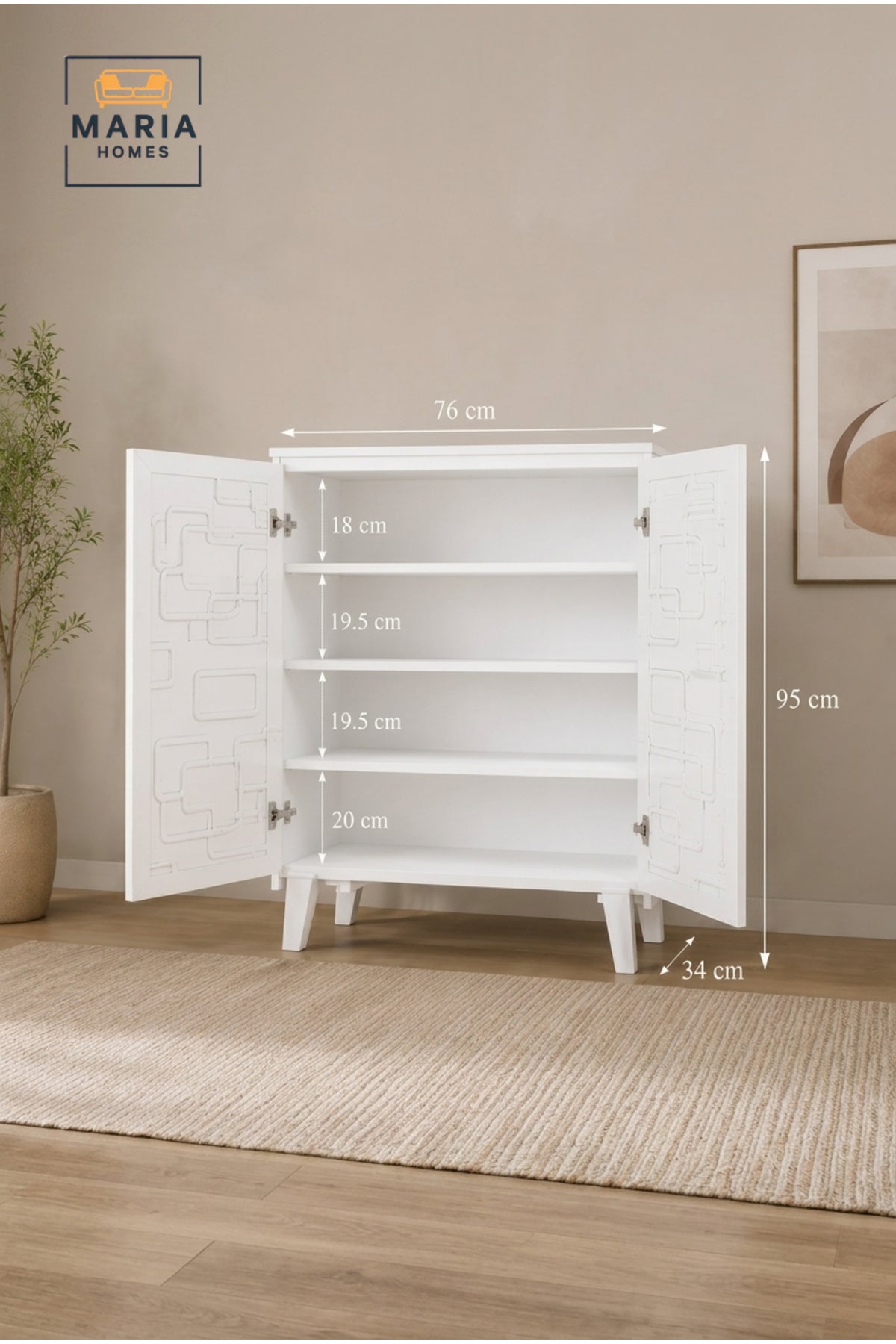 Modern 2 Door Storage Cabinet with Geometric Pattern √ê Decorative Accent Cabinet for Living Room, Bedroom & Entryway