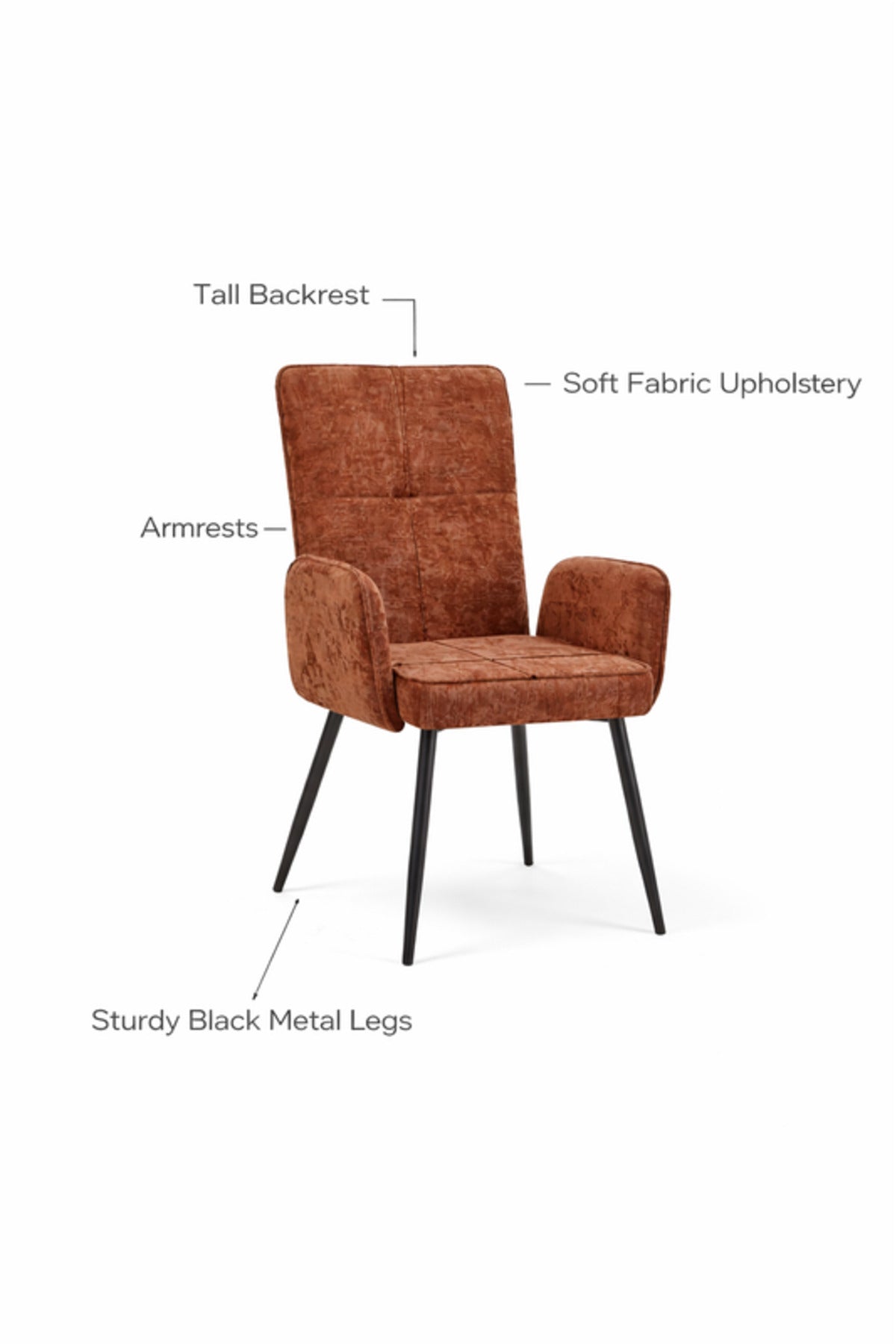 Brown Upholstered Dining Chair with Armrests and Metal Legs 96x49x46cm brown