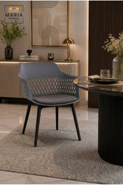 Modern Grey Plastic Dining Chair with Cushion Seat and Armrests √ê Contemporary Indoor Outdoor Chair for Dining Room, Caf≈Ω & Patio