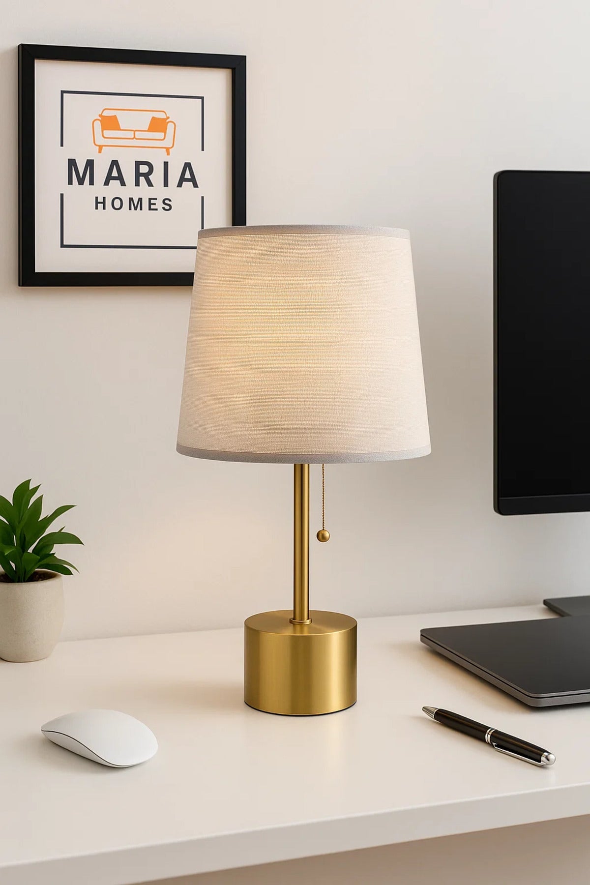 Brushed Gold Table Lamp with Fabric Shade