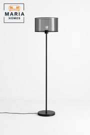 مصباح أرضي أسود بظل زجاجي مدخن
