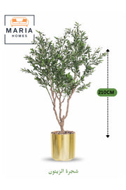 Artificial Olive Tree 210 cm Ð Green Foliage with Gold Plastic Pot for home & office decor