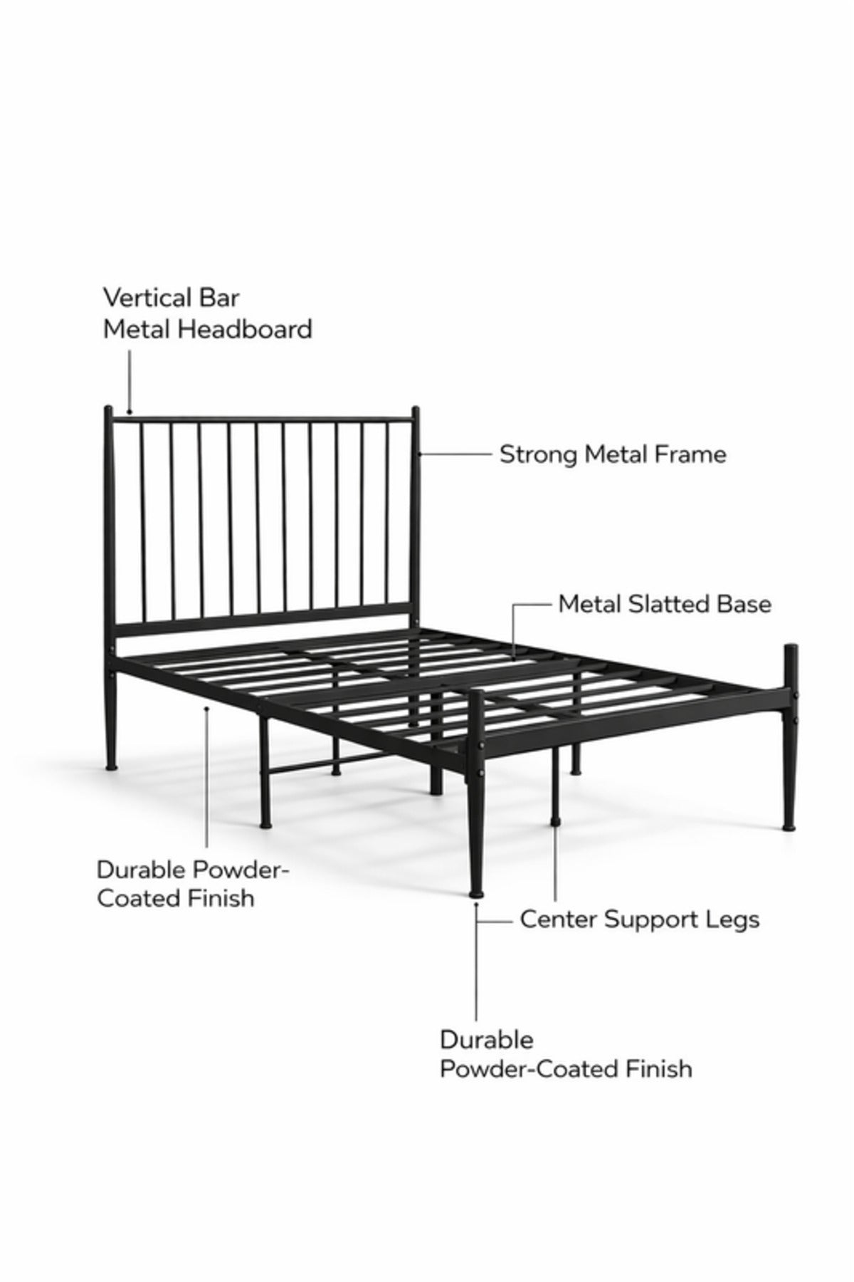 Black Metal Bed Frame with Vertical Headboard black metal bed / Base