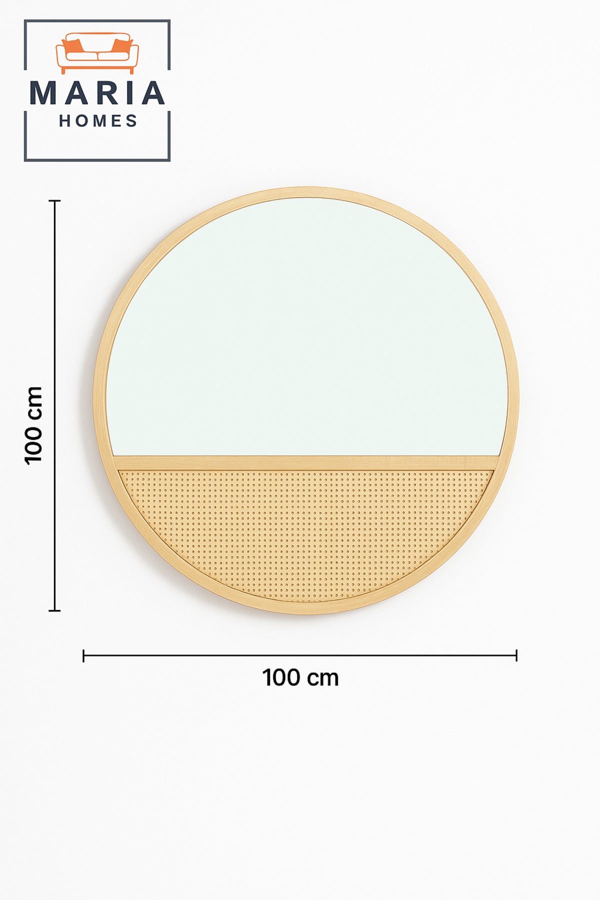 Round Wall Mirror 100 cm √ê Natural Wood Frame with Rattan Design