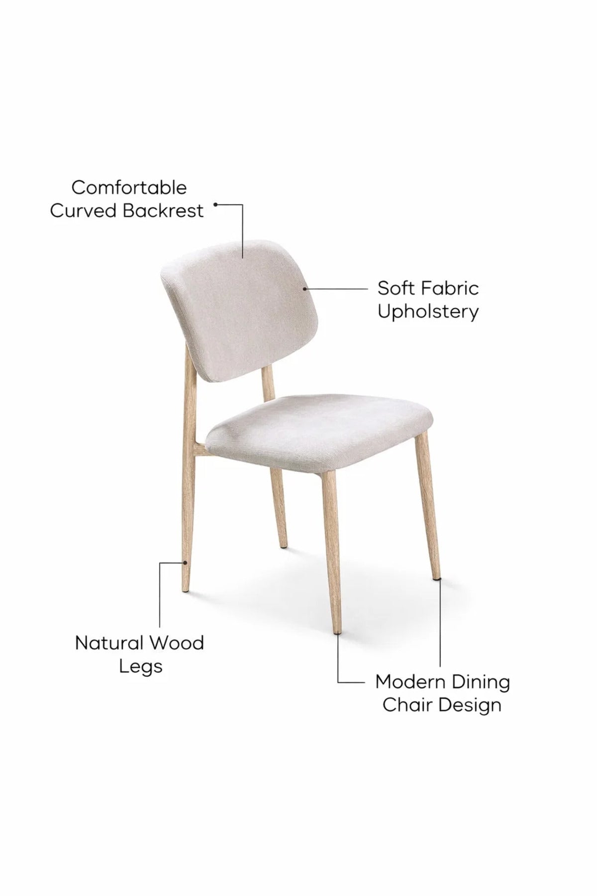 Elegant White Dining Chair with Comfortable Upholstery and Wooden Legs elegant white
