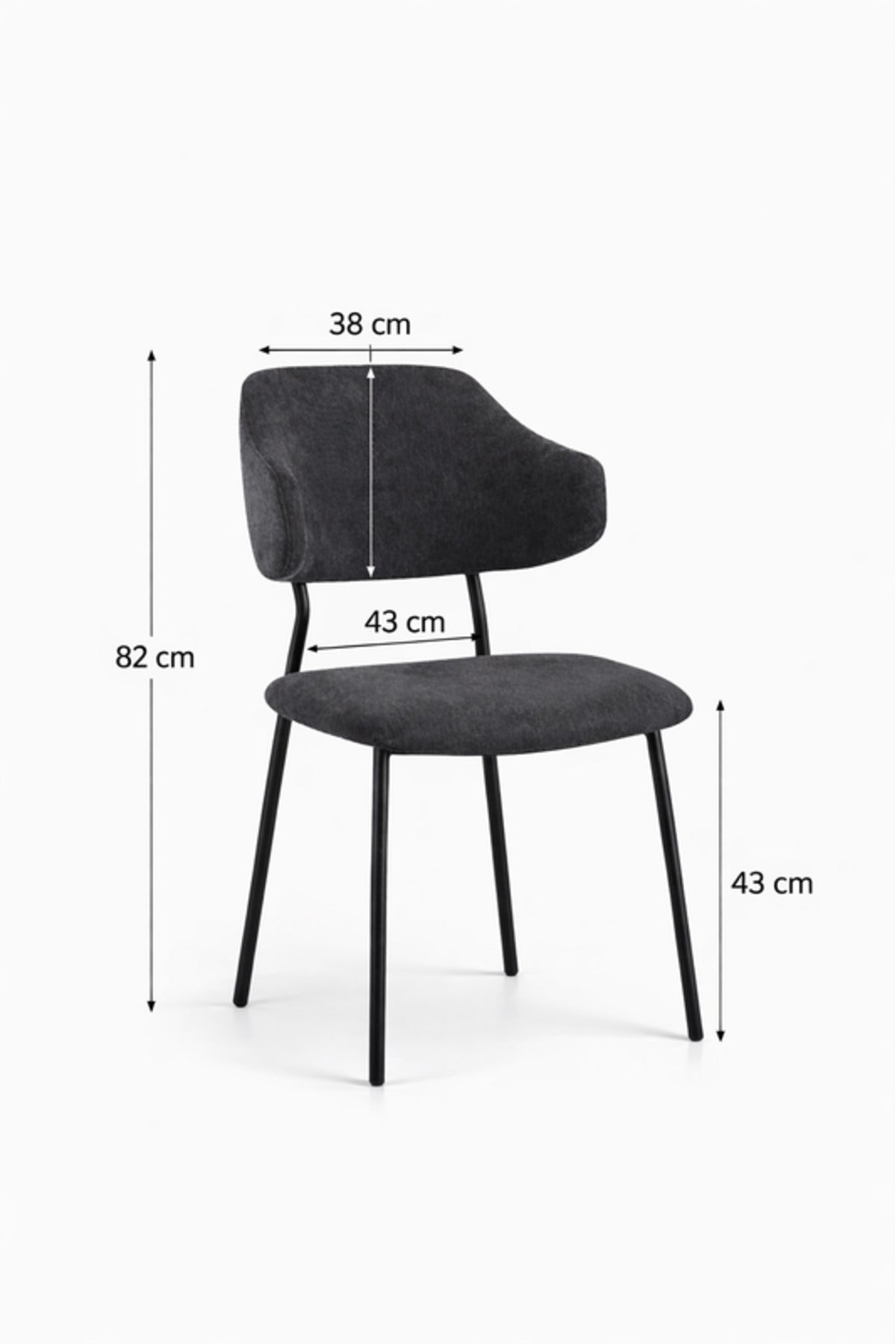 Dark Grey Upholstered Dining Chair with Metal Legs 82cm Height Modern dark grey