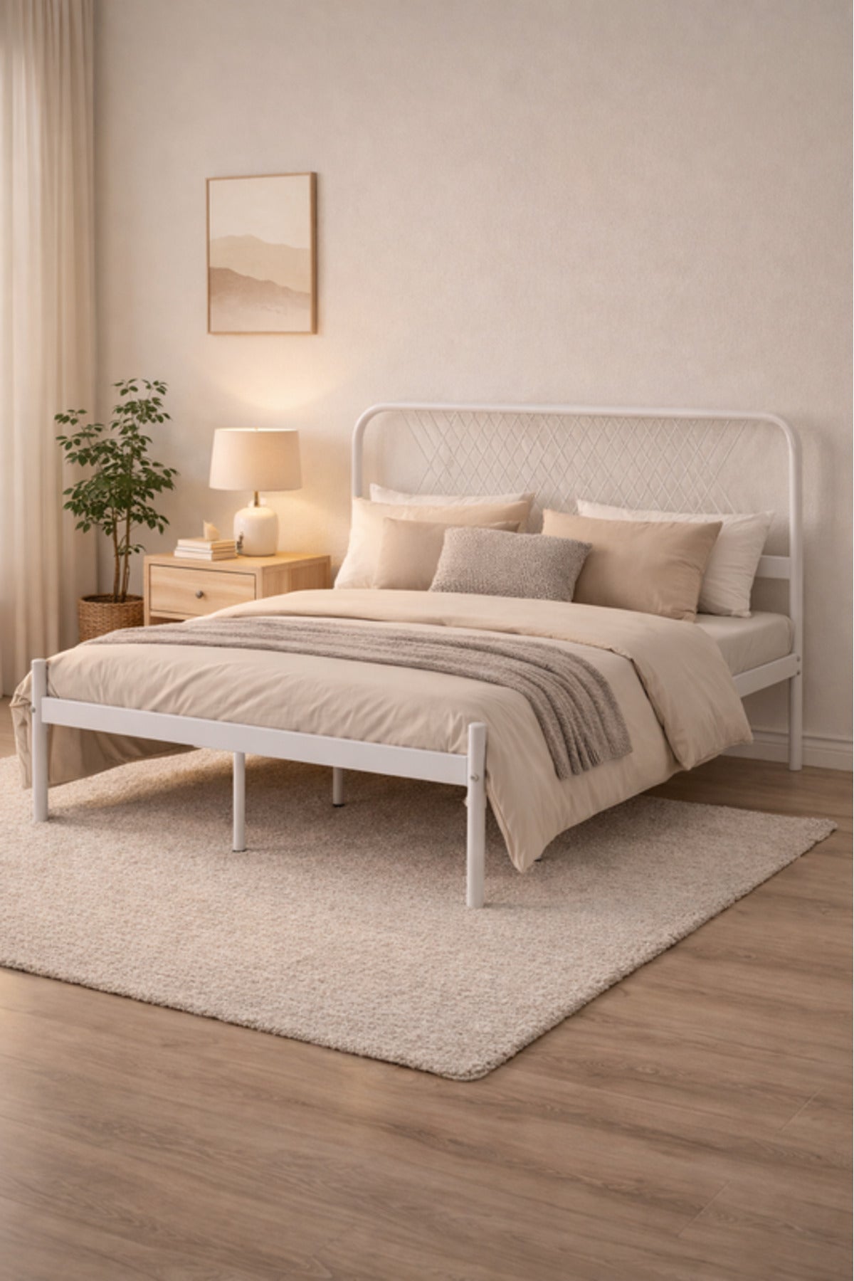 White Metal Bed Frame with Cross Pattern Headboard white metal bed / Base