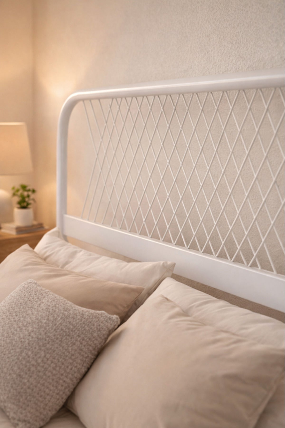 White Metal Bed Frame with Cross Pattern Headboard white metal bed / Base