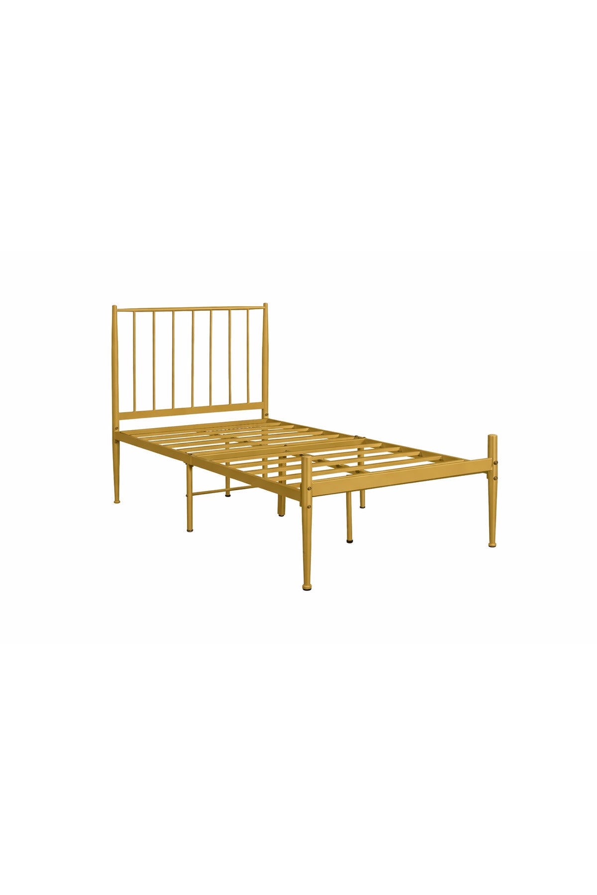 Gold Metal Single Bed Frame with Vertical Headboard gold metal single / Base