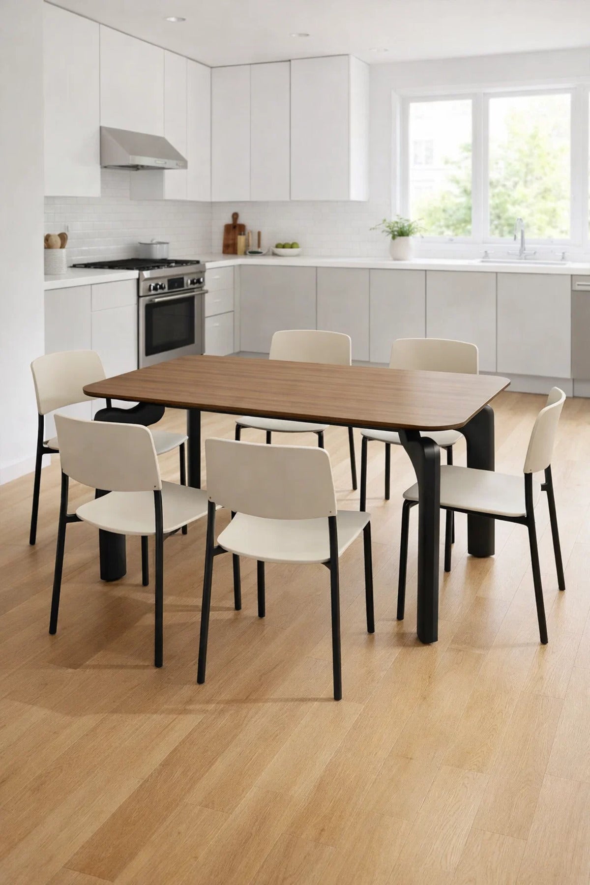 طاولة طعام مودرن بنية DT-808 - 130x80x75 سم | طاولة بسطح خشبي مع أرجل سوداء بتصميم مميز