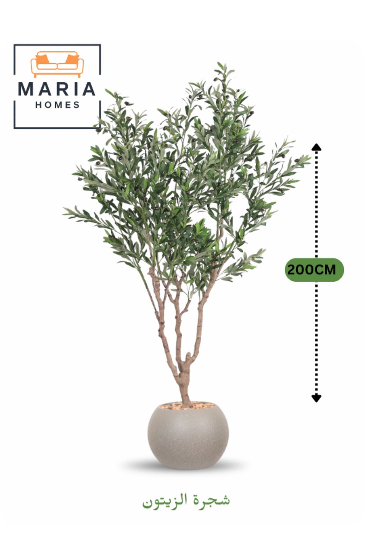 Artificial Olive Tree 200 cm Indoor Decorative Plant with Light Grey Plastic Pot for Home decor