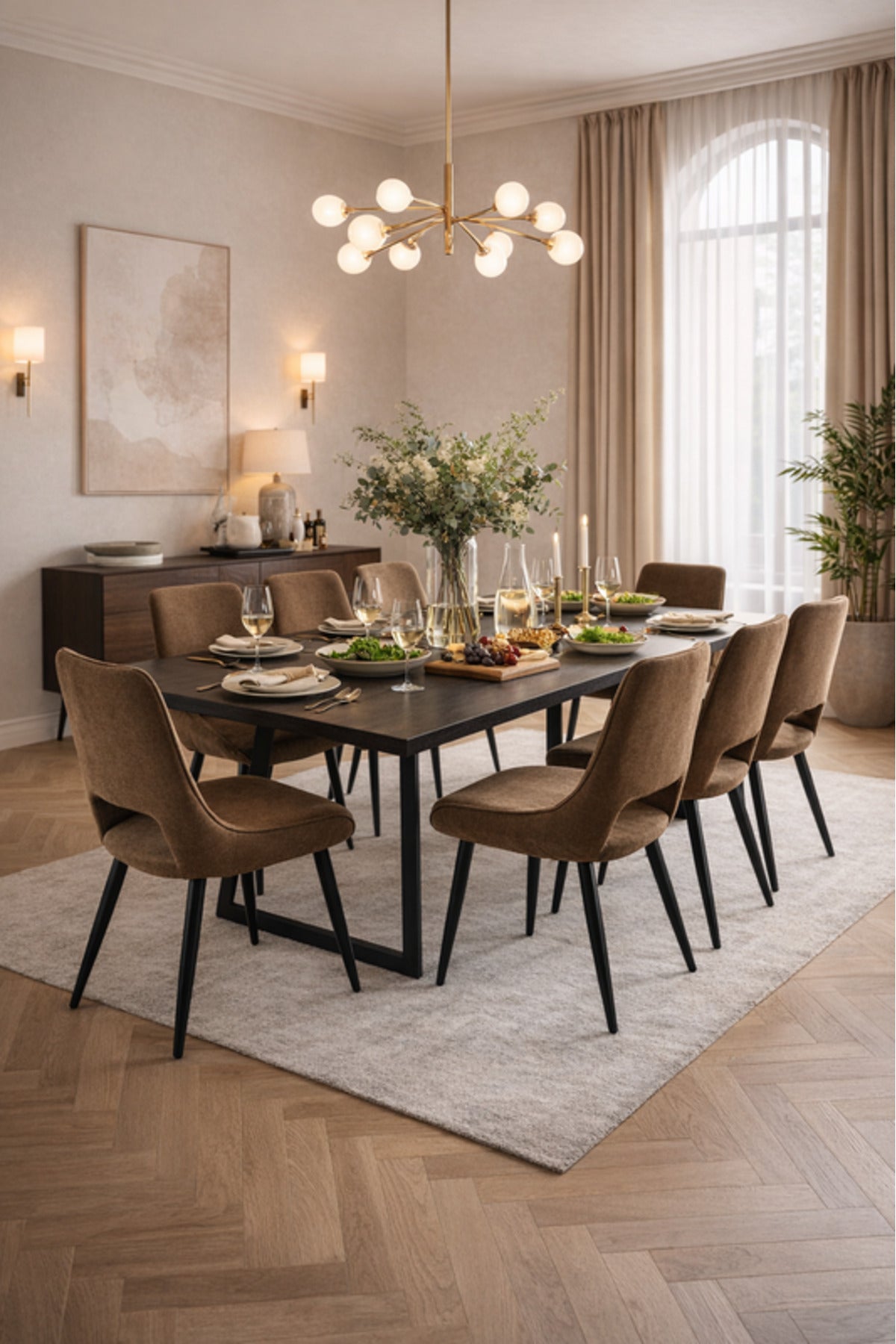 Brown Fabric Dining Chair 87x49x46cm Modern brown fabric dining Kitchen