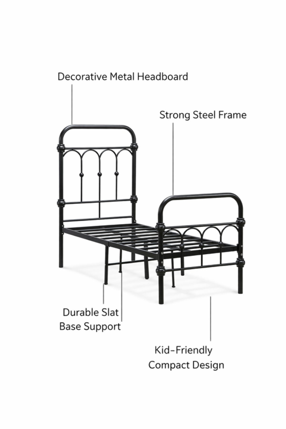 Black Metal Kids Bed Frame black metal kids / Base Headboard