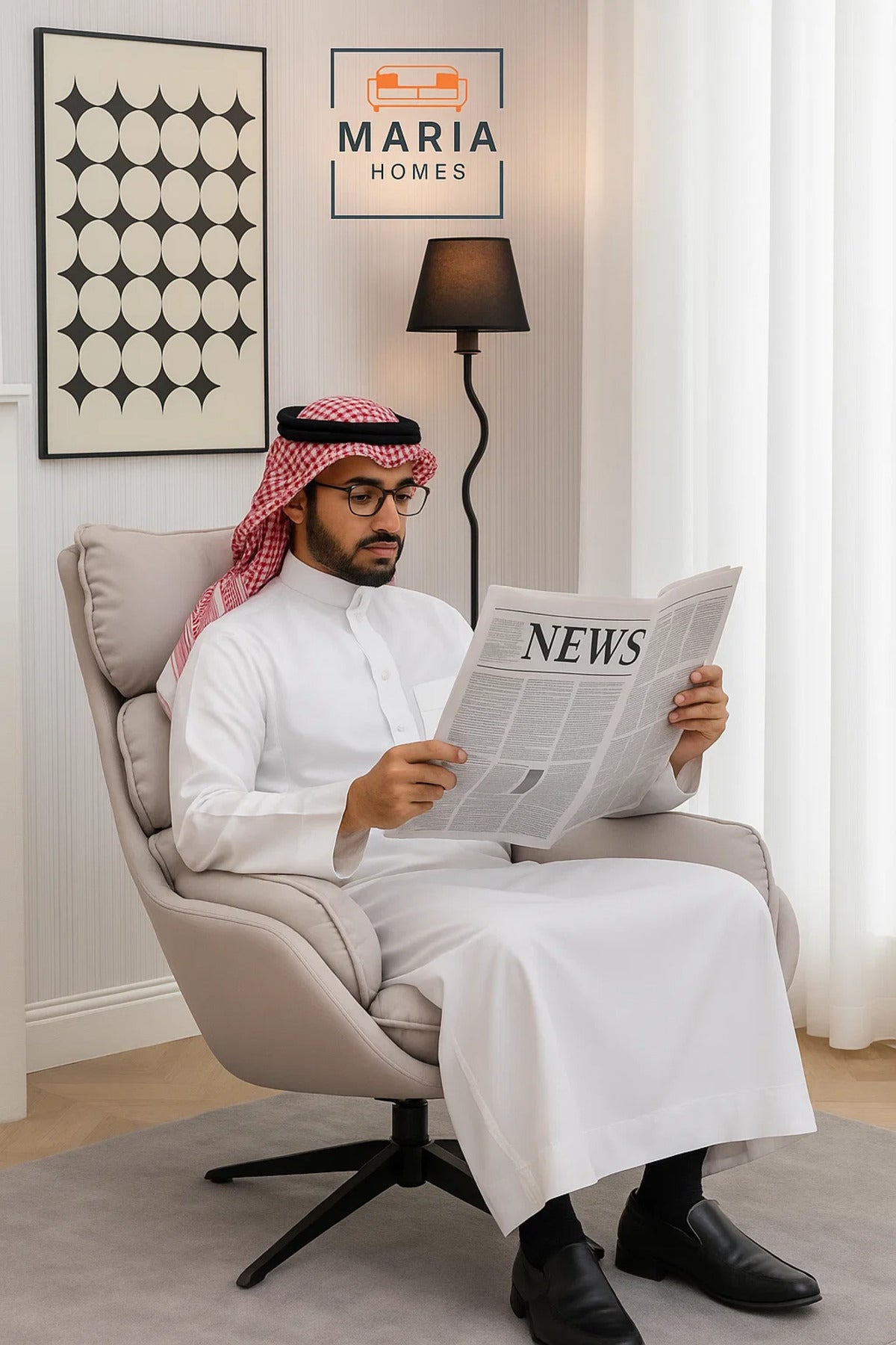 كرسي استرخاء من الجلد الصناعي باللون البيج مع مسند رأس مبطن - كرسي مميز وعصري للمنزل والمكتب