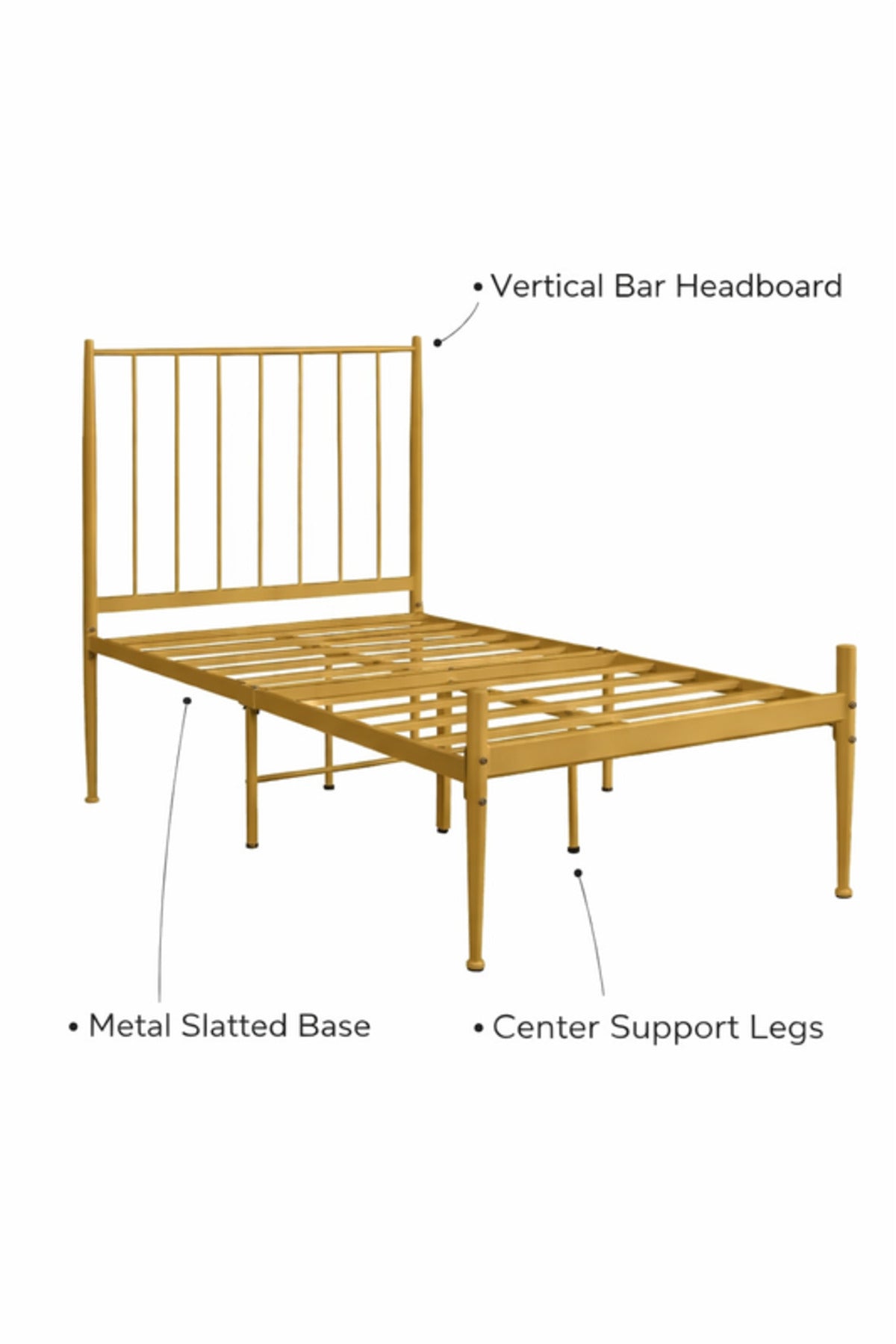 Gold Metal Single Bed Frame with Vertical Headboard gold metal single / Base