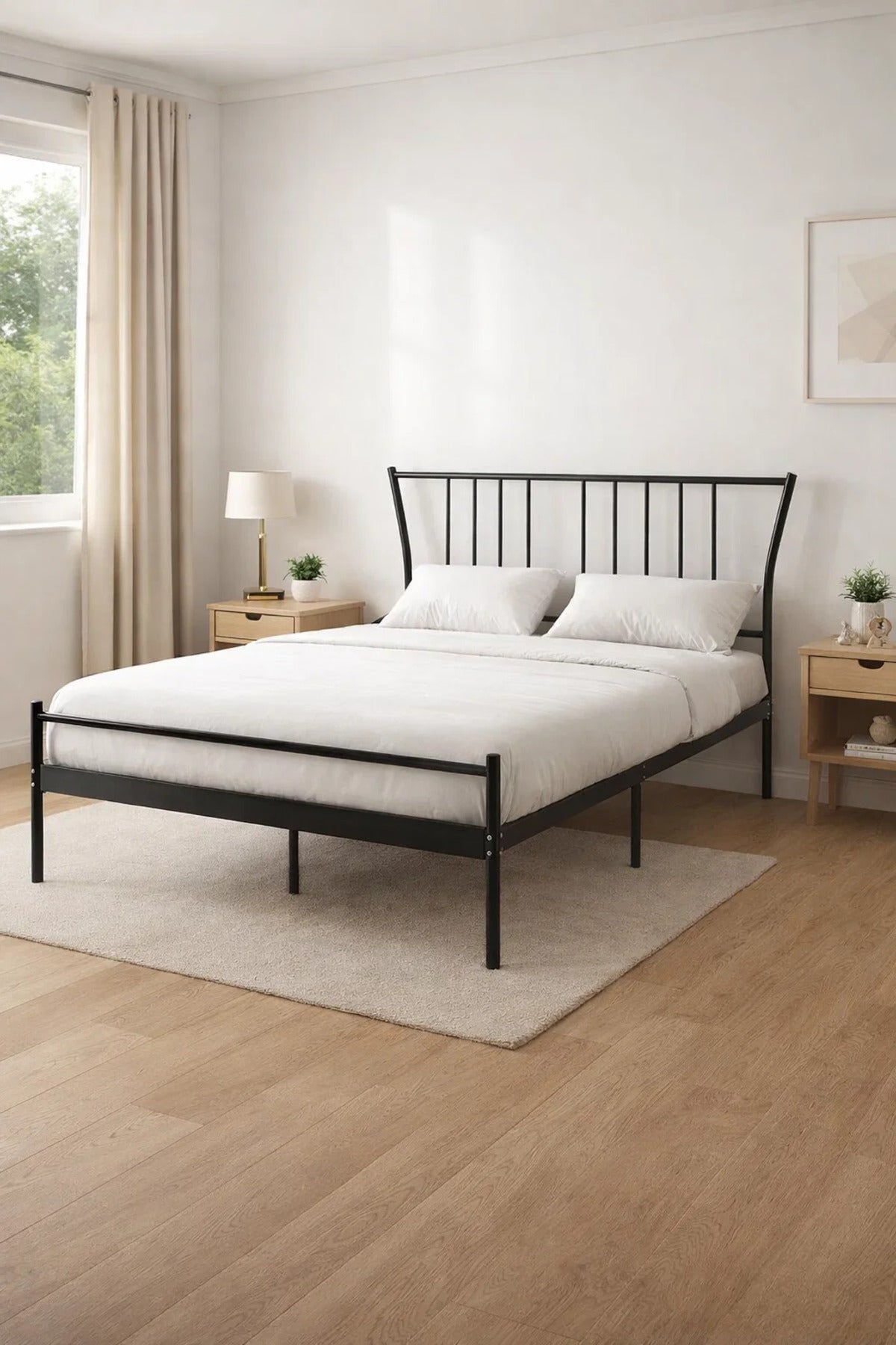 Black Metal Bed Frame with Modern Headboard black metal bed / Base