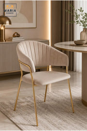 Beige Velvet Dining Chair with Gold Metal Legs √ê Modern Upholstered Accent Chair for Dining Room, Living Room & Luxury Interiors