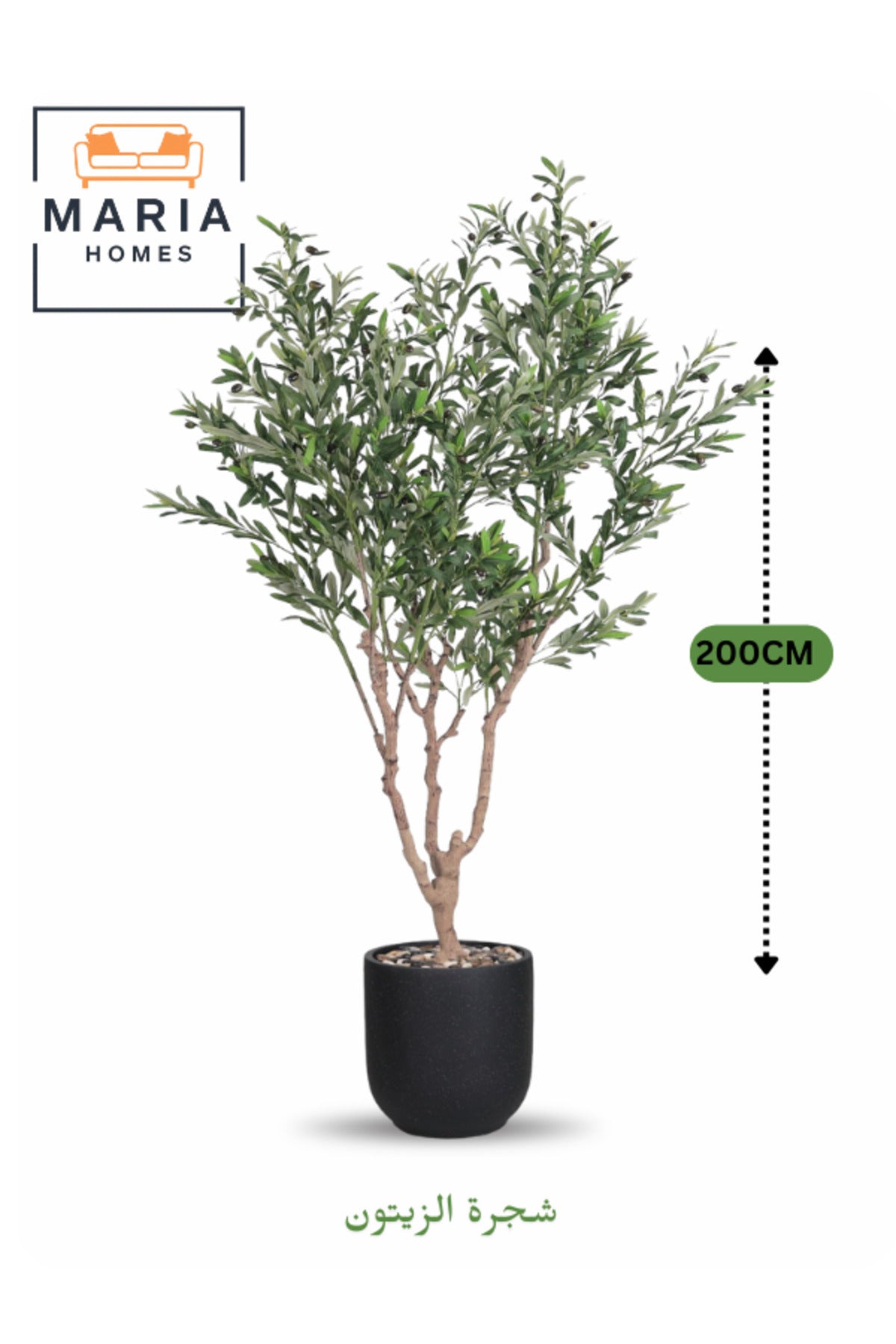 Artificial Olive Tree 200 cm Ð Decorative Plant in Black Dotted Fiber Pot for home & office decor