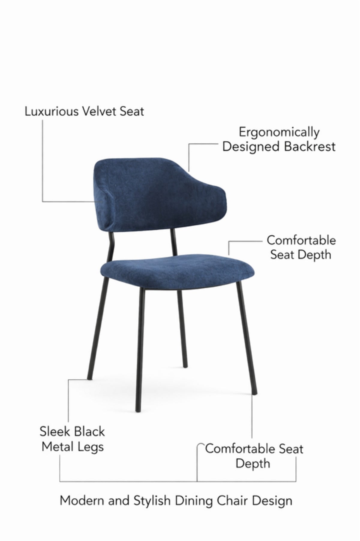 Blue Upholstered Dining Chair with Metal Legs 82cm Height Modern blue upholstered