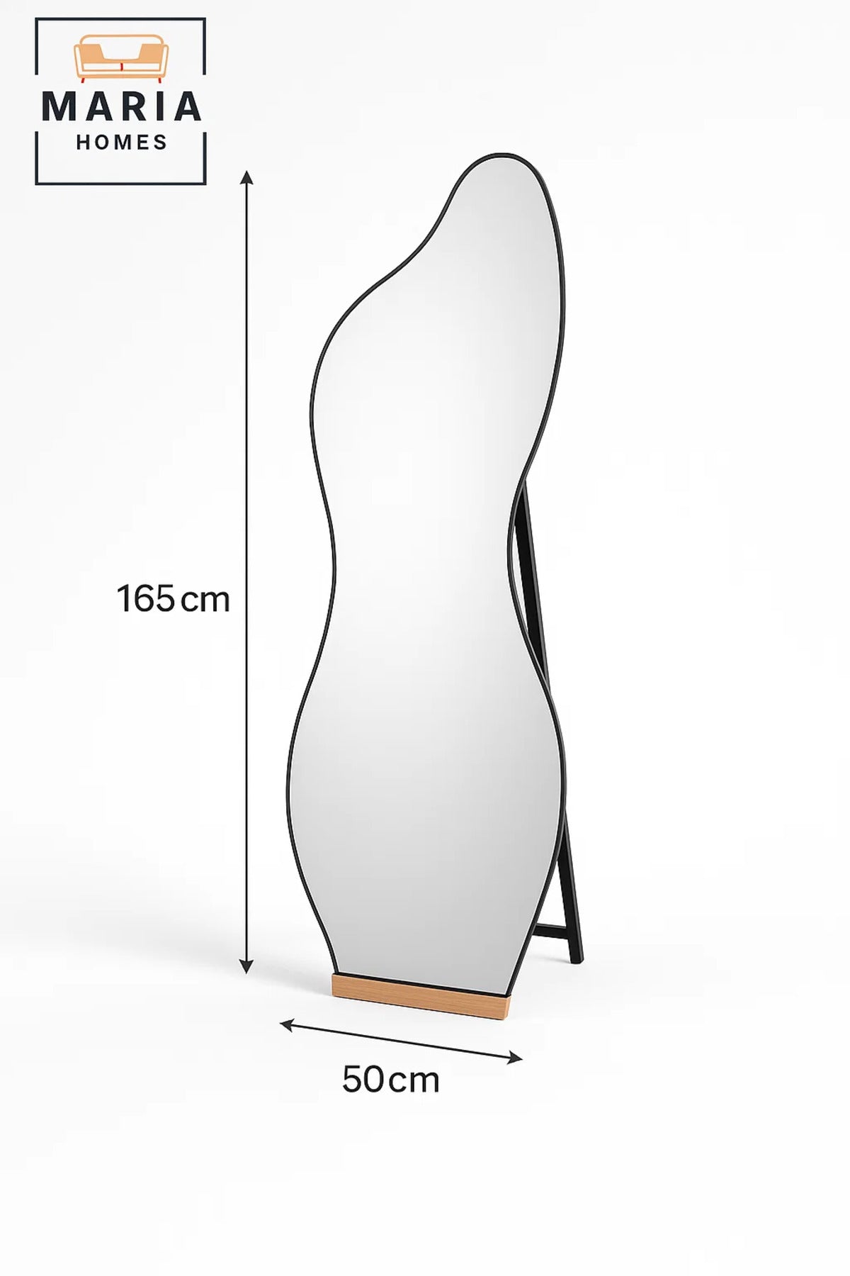 مرآة أرضية قائمة بتصميم غير منتظم وعصري بطول كامل للزينة مقاس 165x50