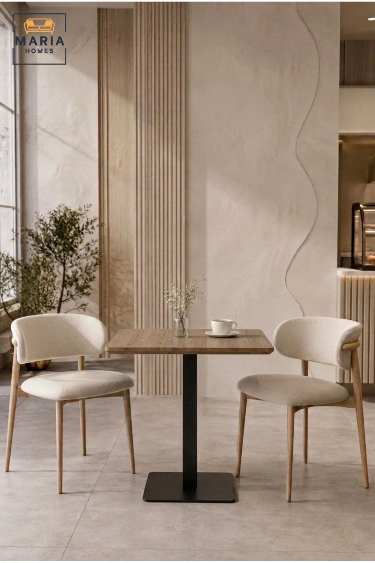 Modern Square Dining Table with Wood Effect Top and Pedestal Base, Space-Saving Table for Dining Room, Kitchen, Café, Restaurant and Break Room