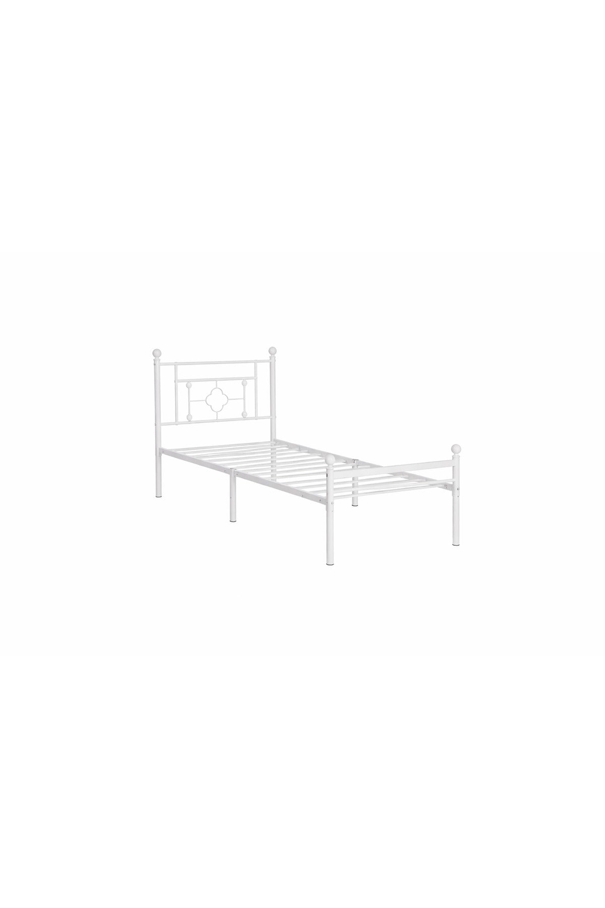 White Metal Single Bed Frame with Decorative Headboard