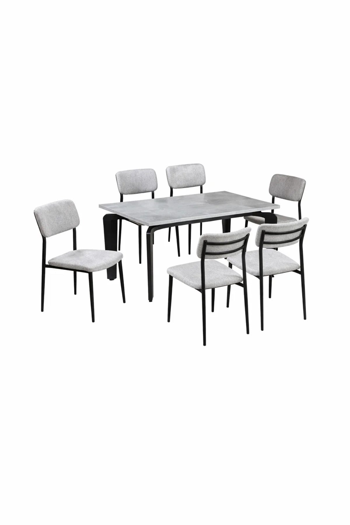 Modern Grey Dining Table Set with 6 Chairs 150 _ 90 _ 75 cm