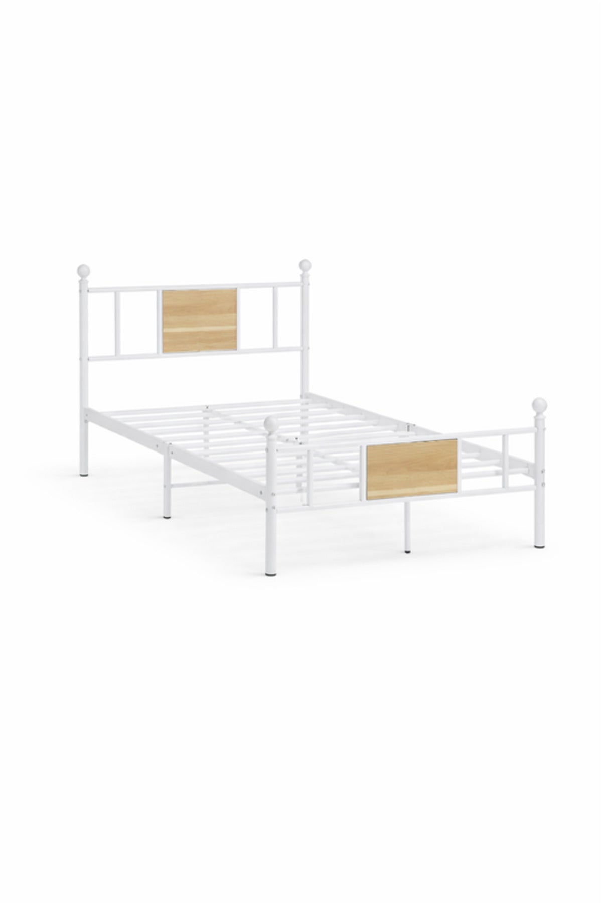 White Metal Bed Frame with Wood Accent Panel white metal bed / Base Headboard