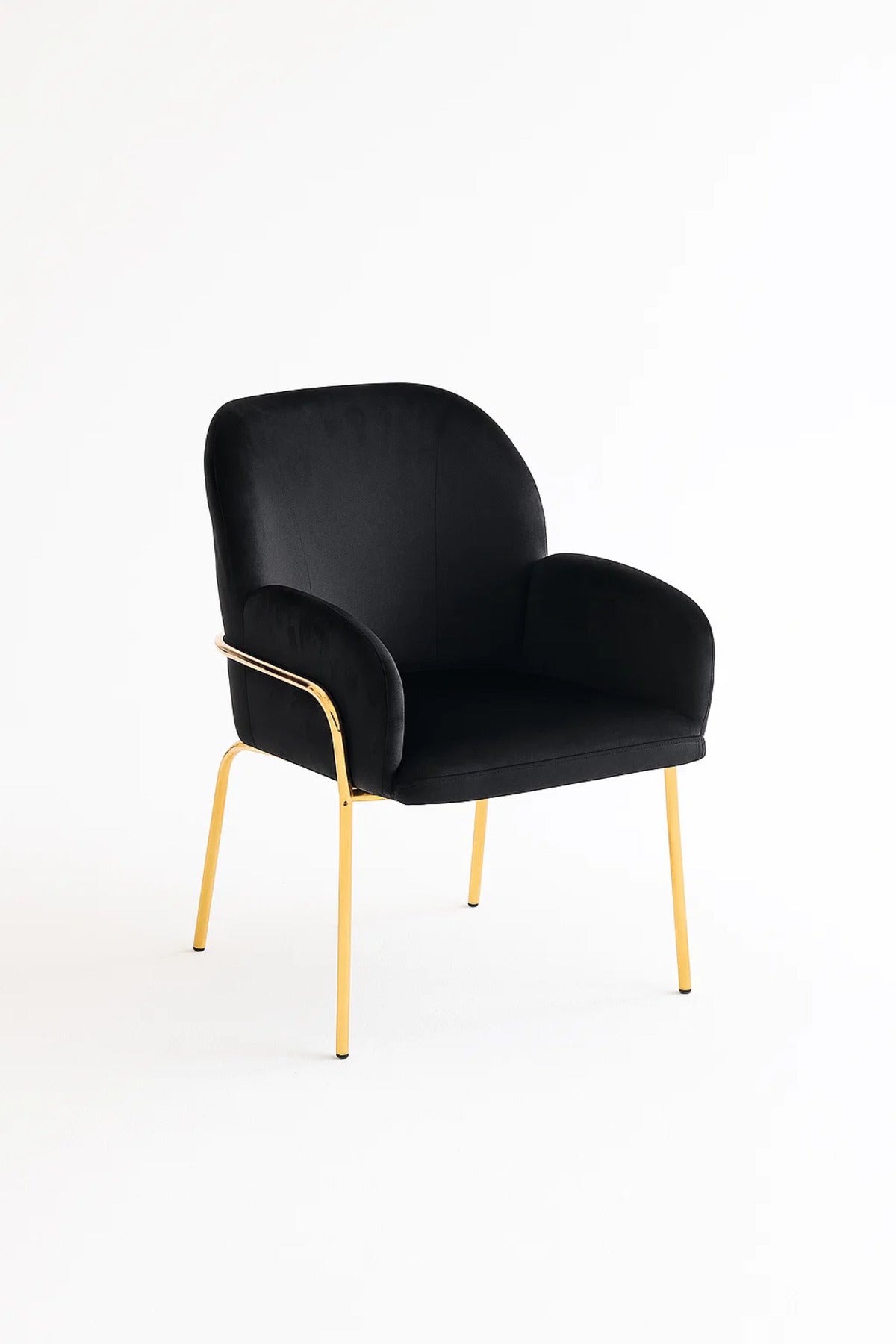 Modern Black Velvet Accent Chair with Gold Metal Legs, Comfortable Upholstered Dining & Office Chair