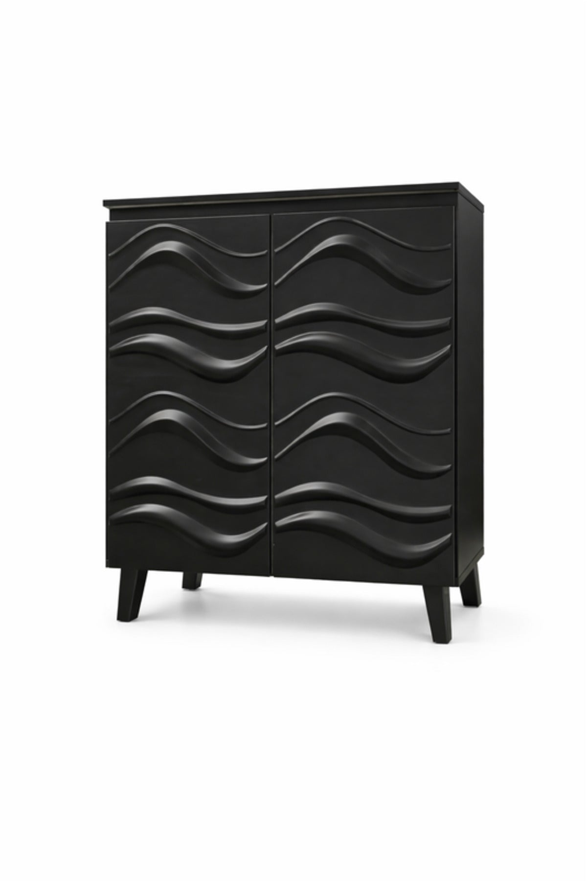 Black Shoe Storage Cabinet with Double Doors 76_34_95 cm Modern Organizer black shoe