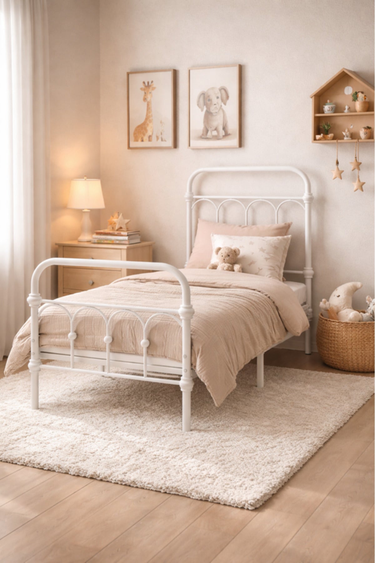 White Metal Kids Bed Frame white metal kids / Base Headboard