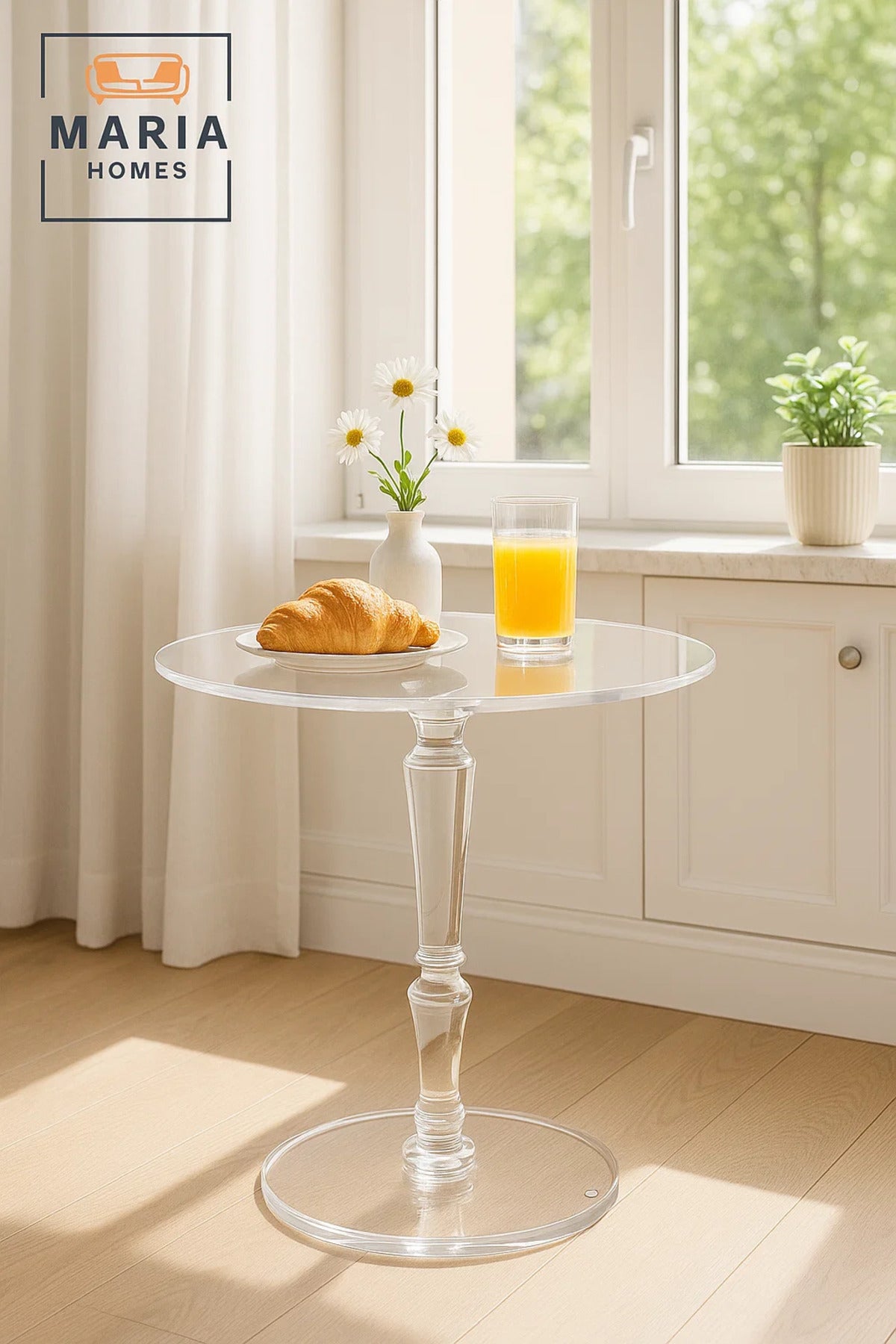 طاولة جانبية دائرية أنيقة شفافة من الأكريليك 50*50*55 سم - طاولة مميزة بتصميم كريستالي عصري