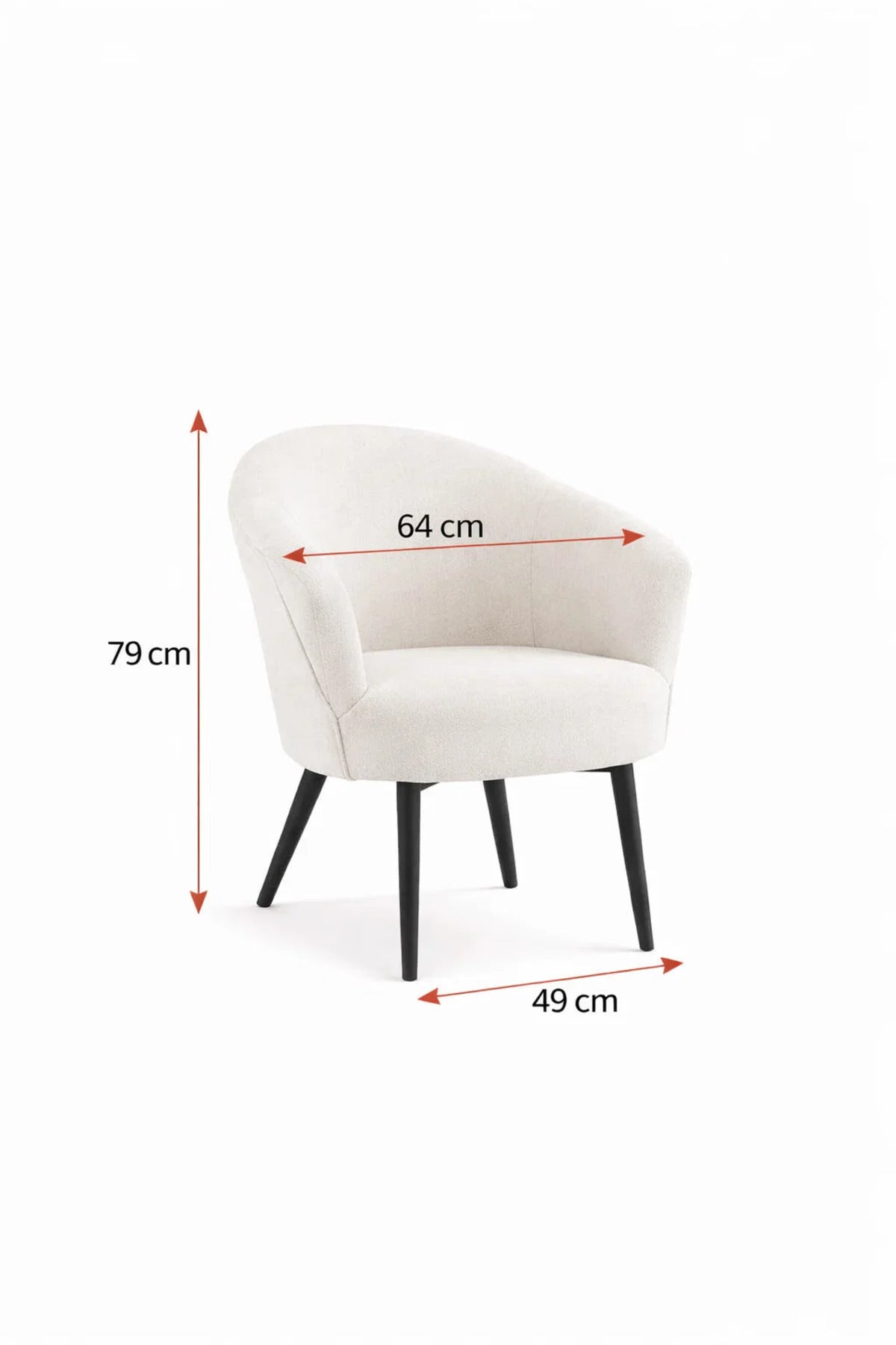 Cream Boucle Fabric Dining Chair with Black Tapered Legs Modern Armchair for Living Room and Kitchen