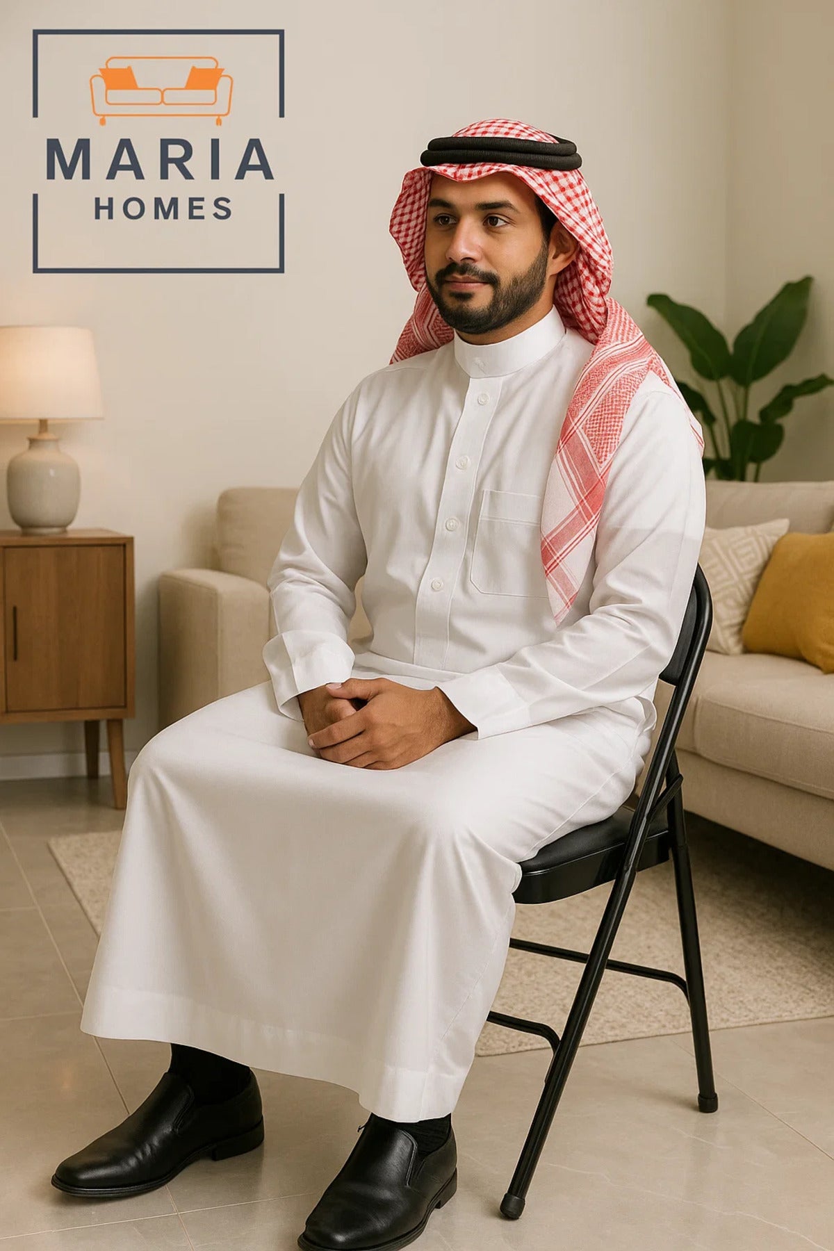 كرسي أسود قابل للطي مع مقعد مبطن - مقعد مريح ومتين بهيكل معدني