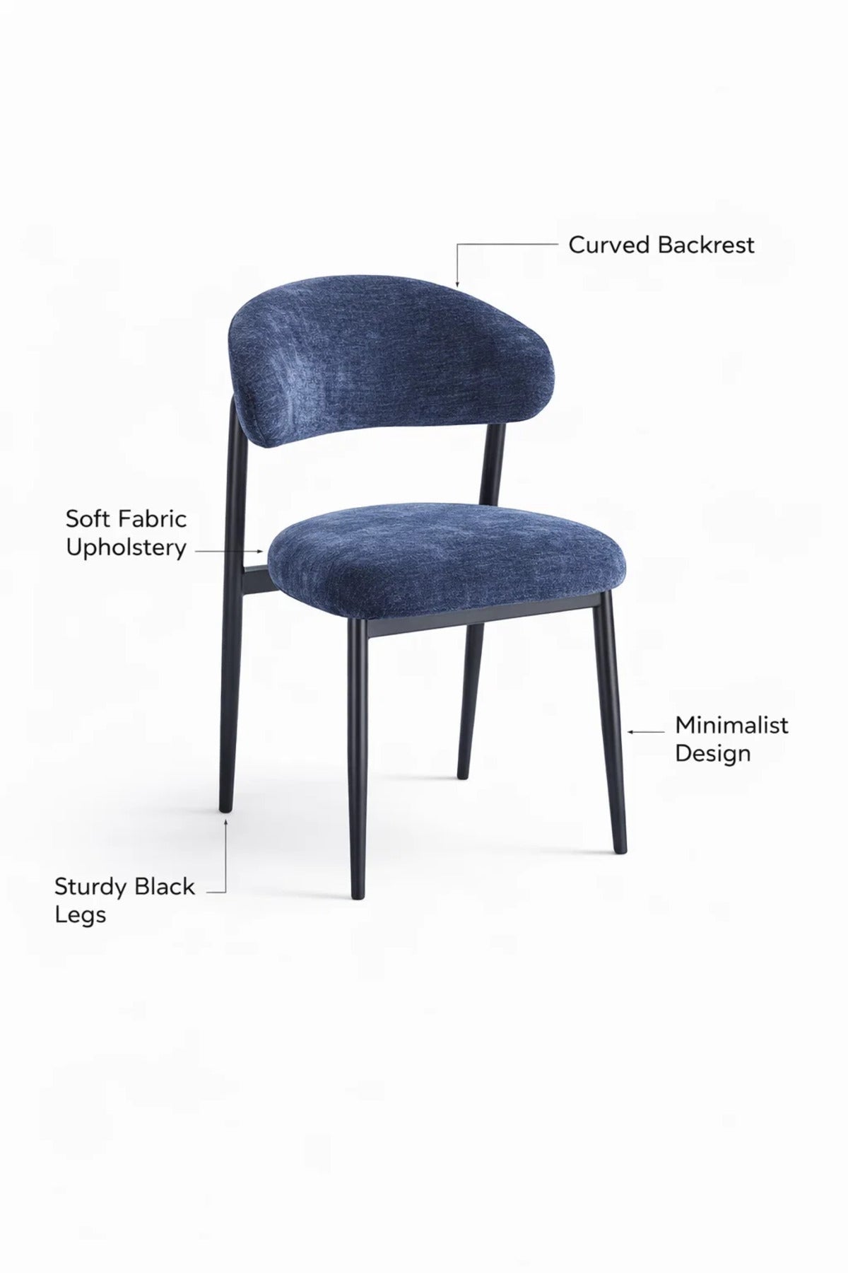 Blue Upholstered Chair with Black Metal Legs, 84x49x48 CM blue upholstered chair