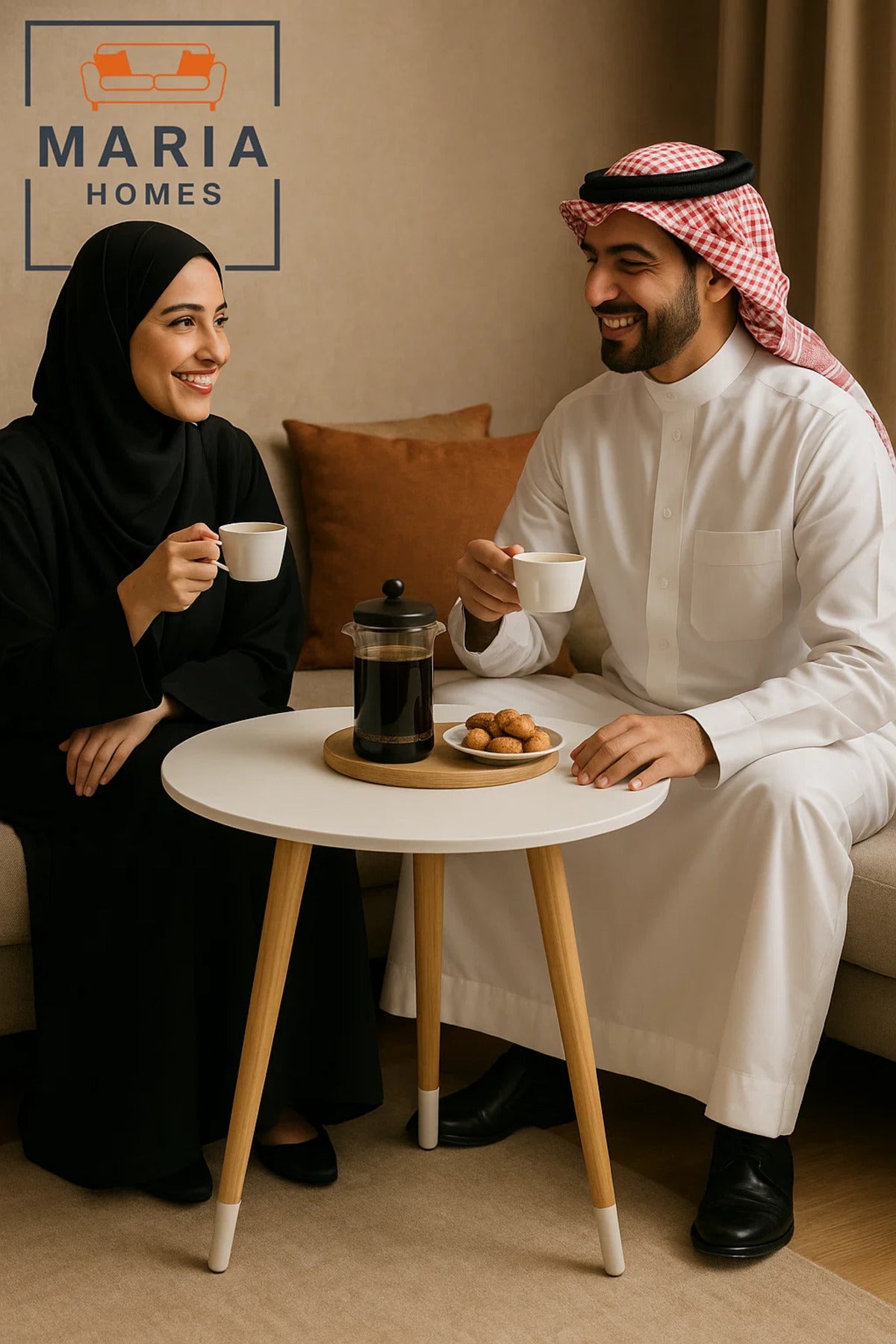 طاولة بيضاء لامعة مستديرة بقاعدة تثبيت – طاولة جانبية أنيقة وعصرية