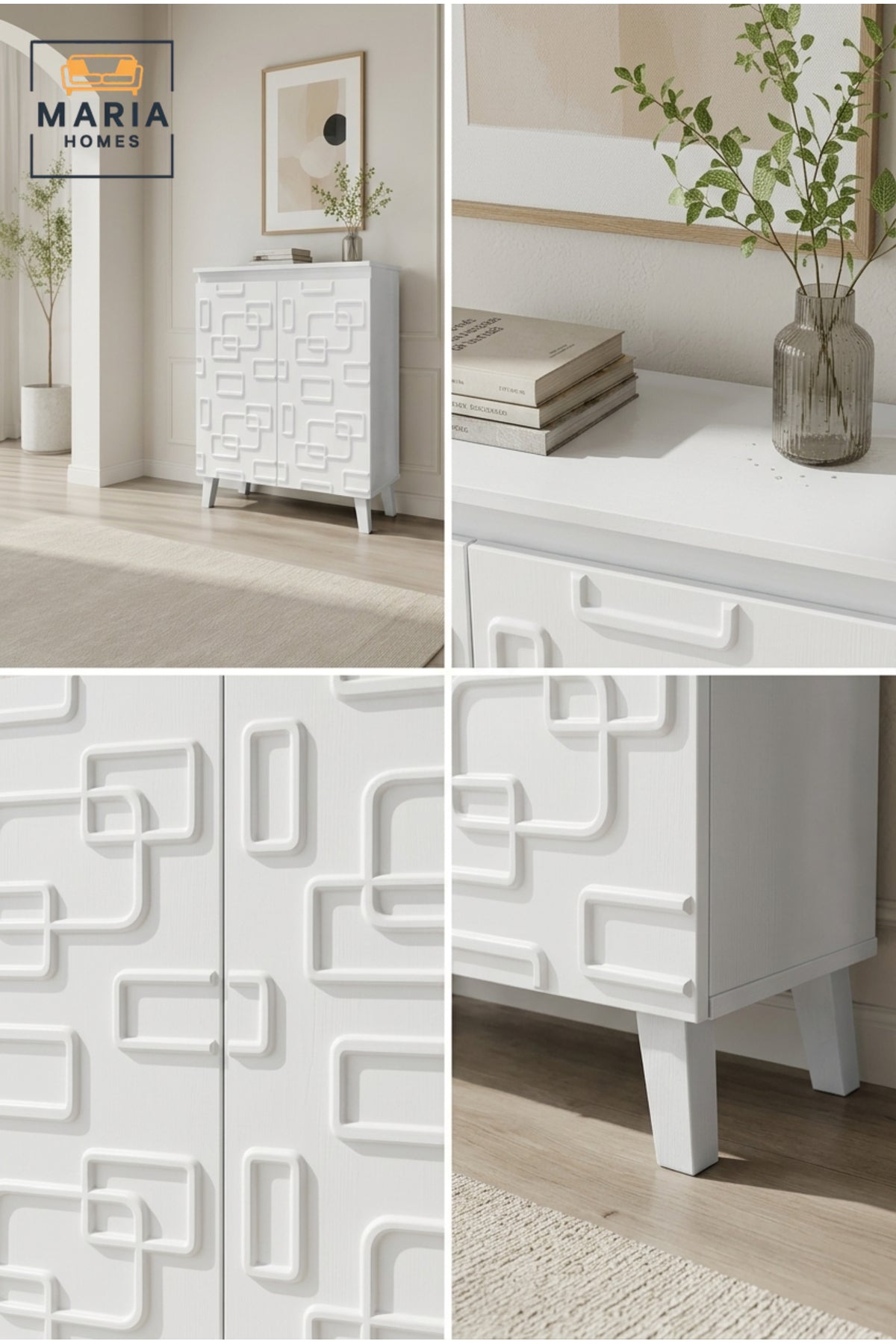 Modern 2 Door Storage Cabinet with Geometric Pattern √ê Decorative Accent Cabinet for Living Room, Bedroom & Entryway